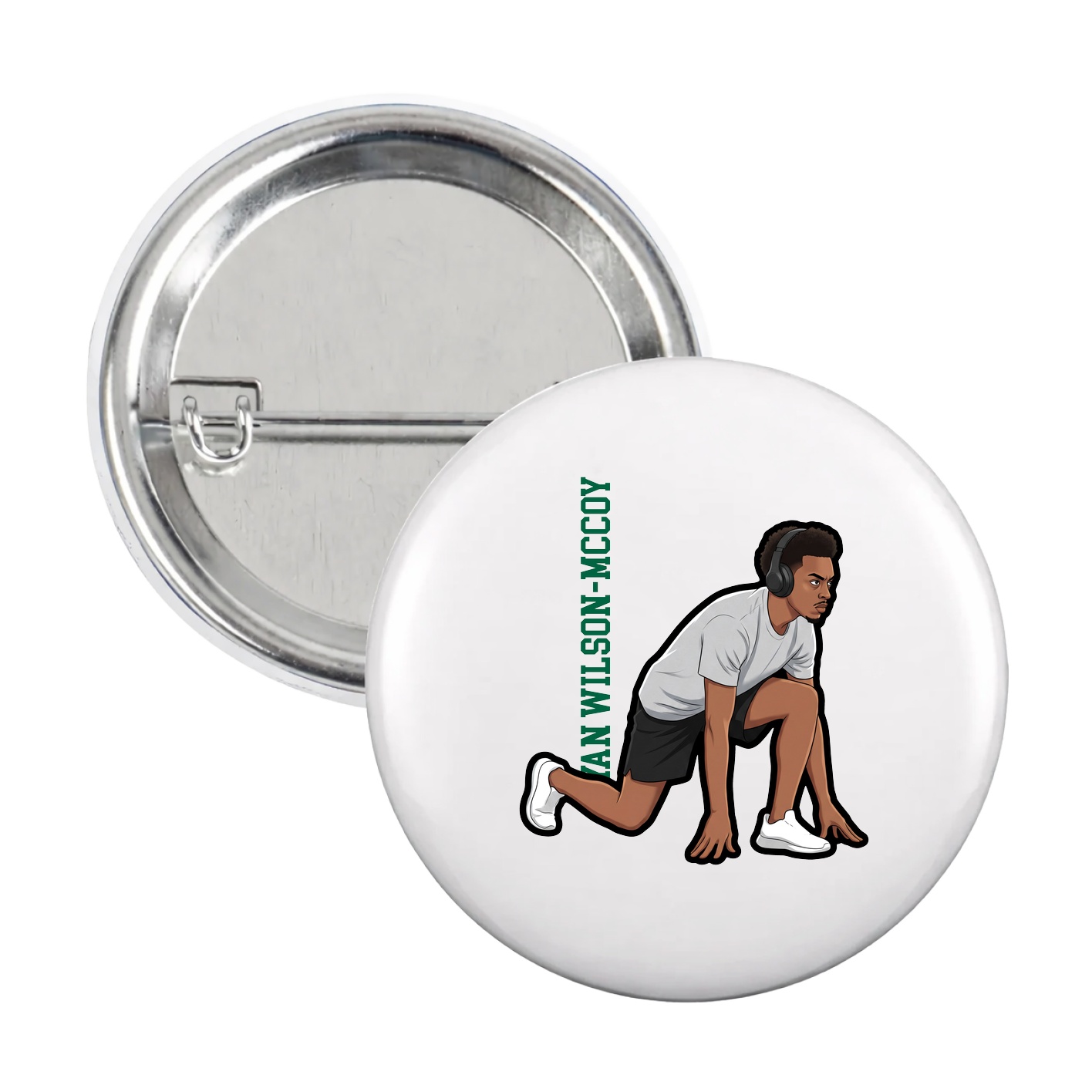 Game Day Button — Name Vertical in White