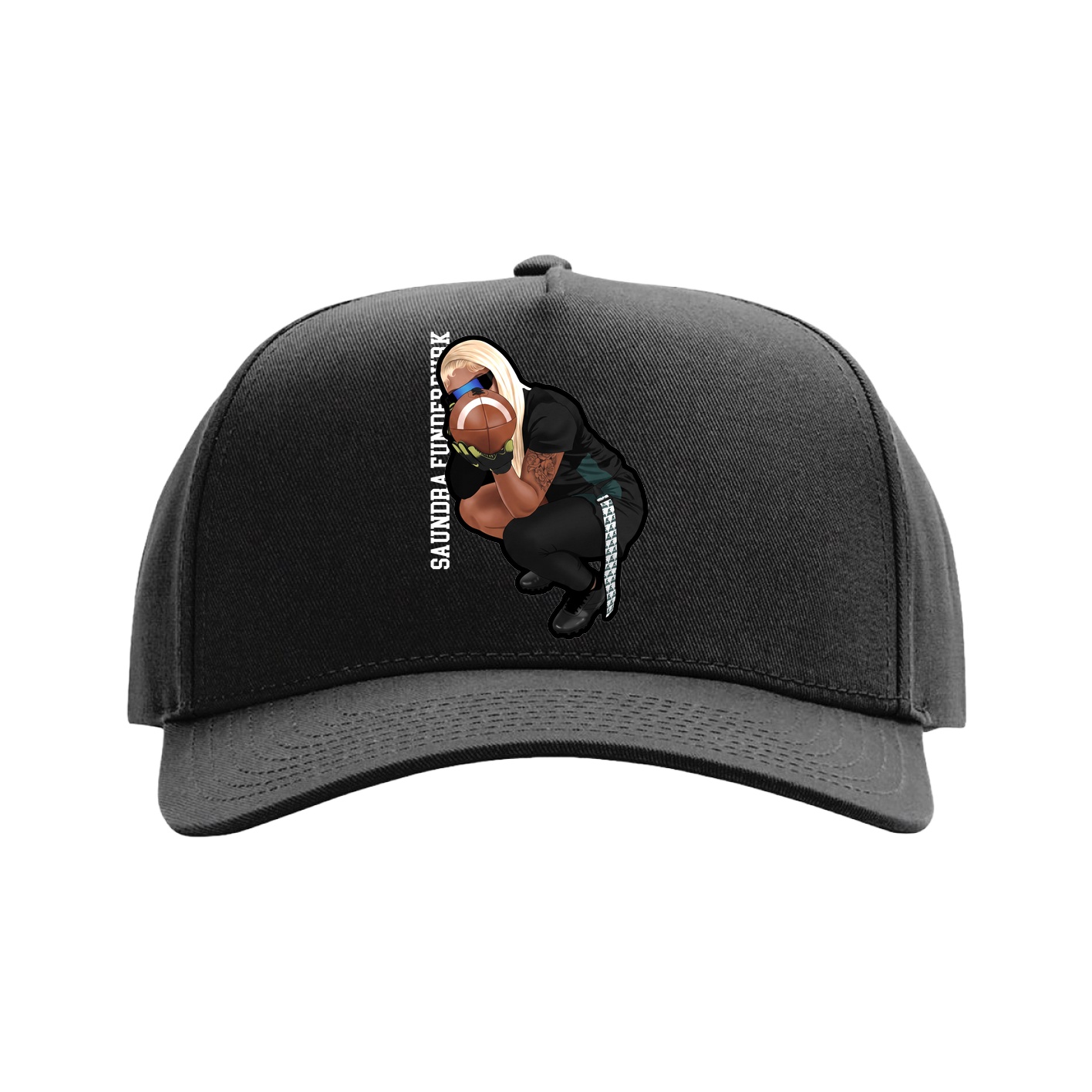 Full Fabric Five-Panel Champ Cap — Name Vertical in Black