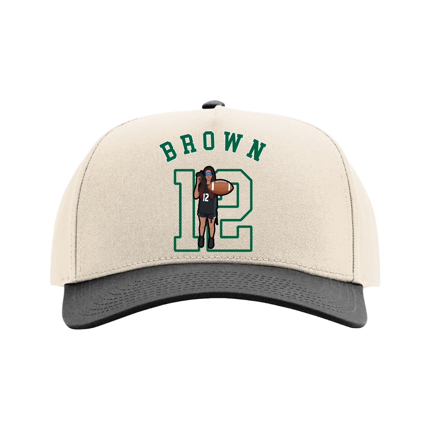 Full Fabric Five-Panel Champ Cap — Shirsey Arch in Cream/Black