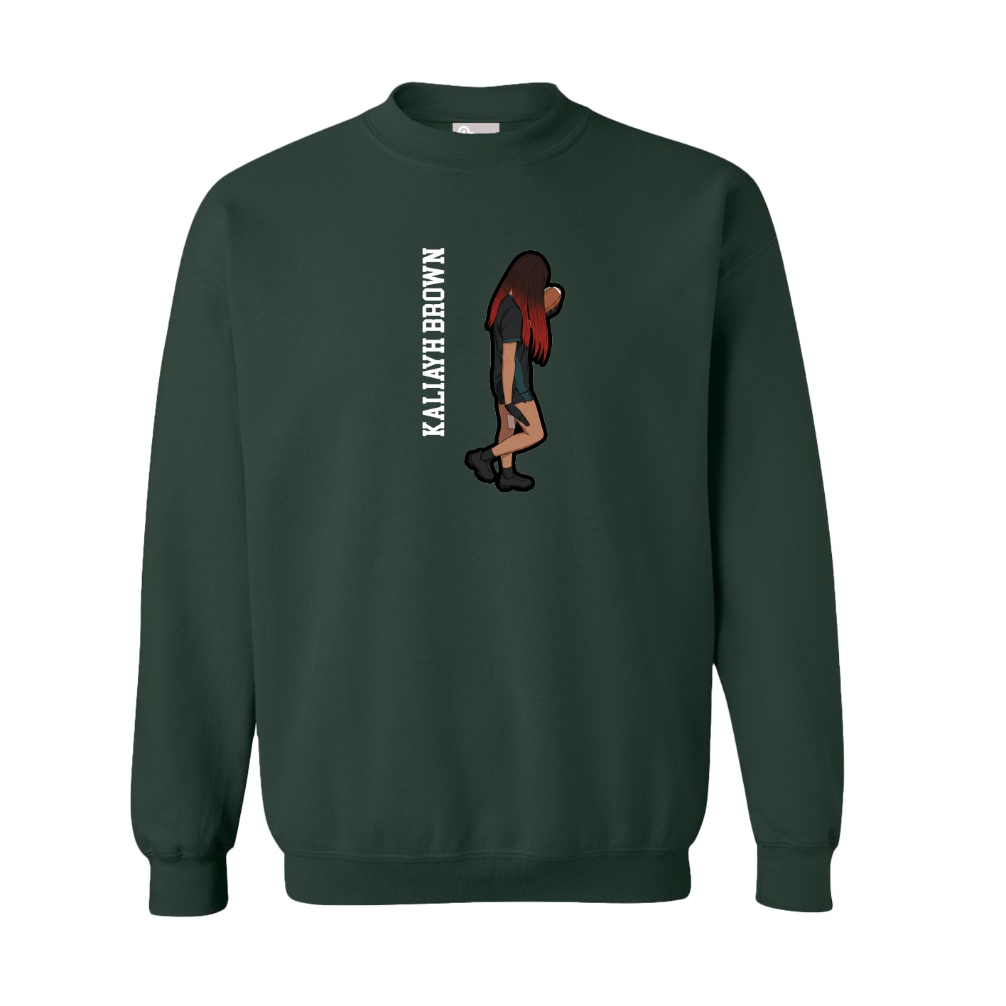 Fleece Crew — Name Vertical in Green