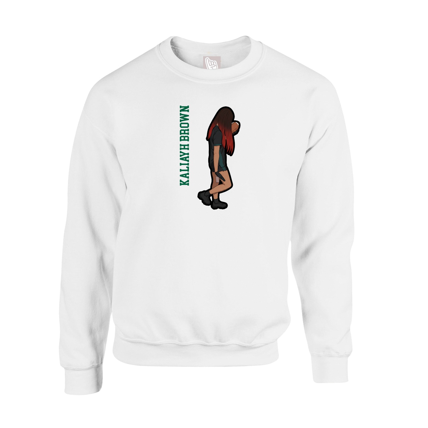 Fleece Crew — Name Vertical in White