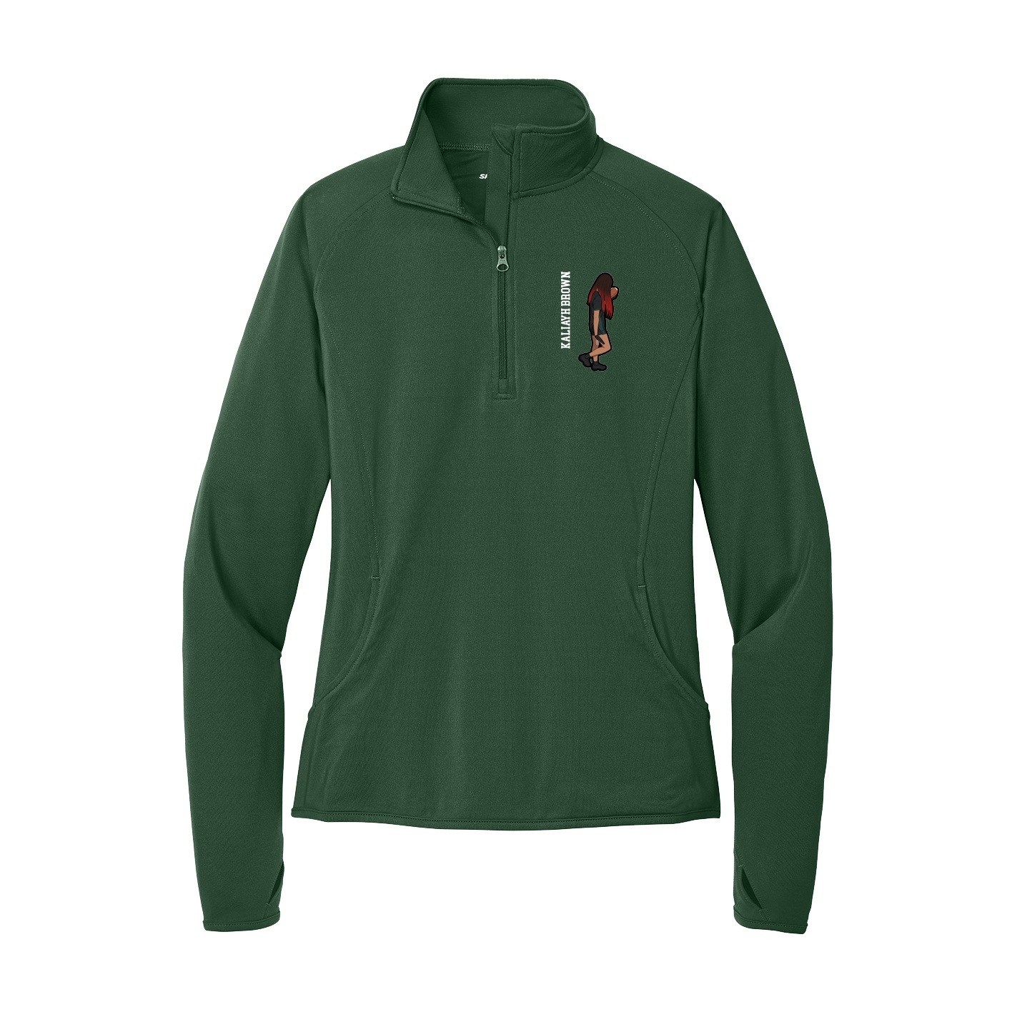 Women's Q-Zip Pullover — Name Vertical in Green
