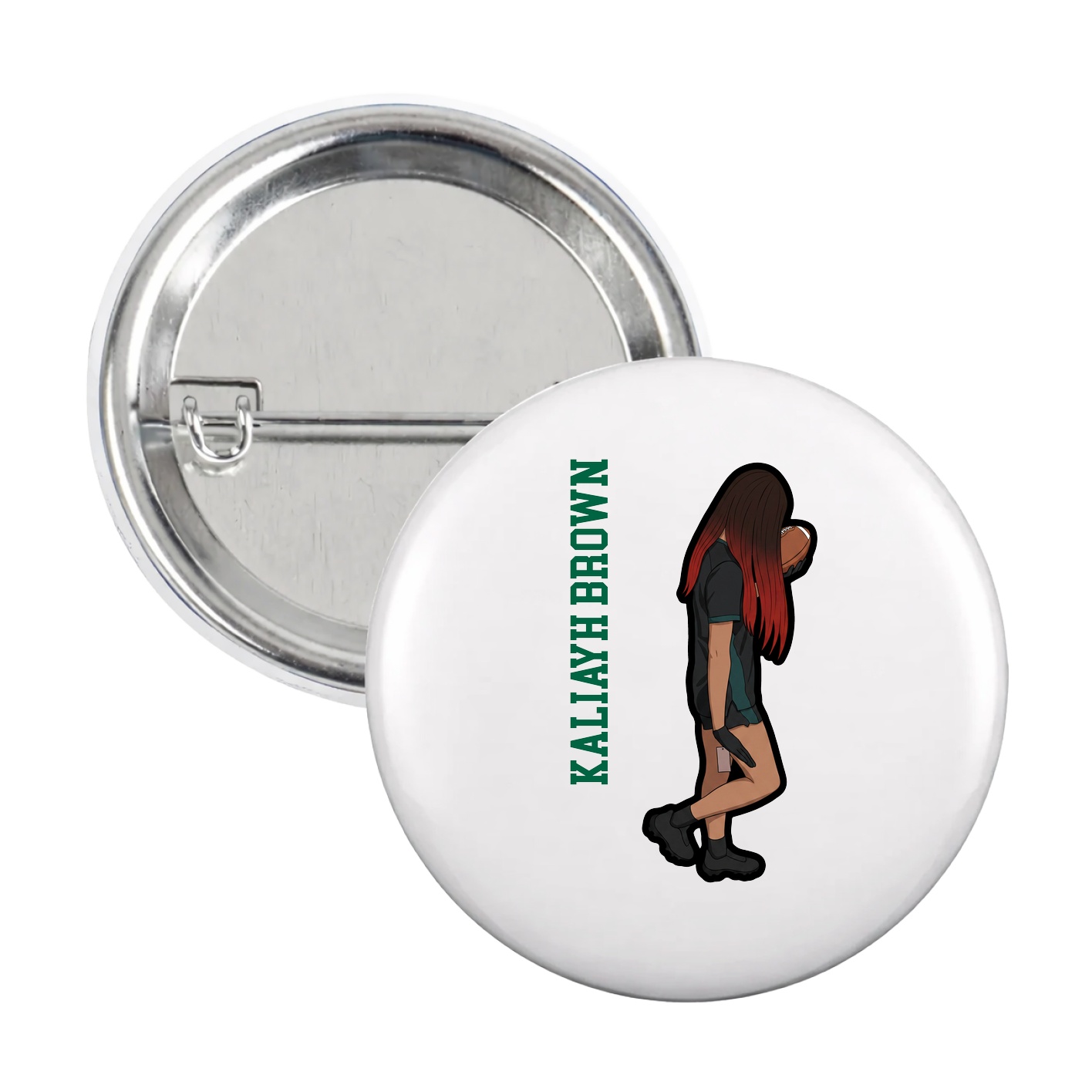 Game Day Button — Name Vertical in White