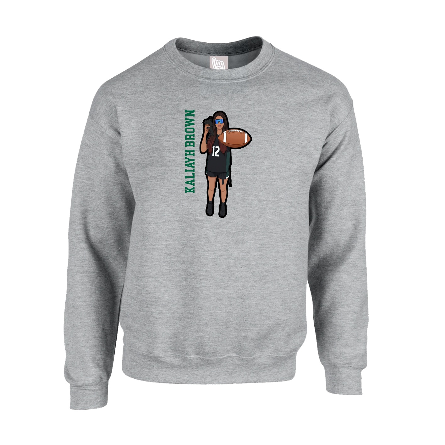 Fleece Crew — Name Vertical in Grey