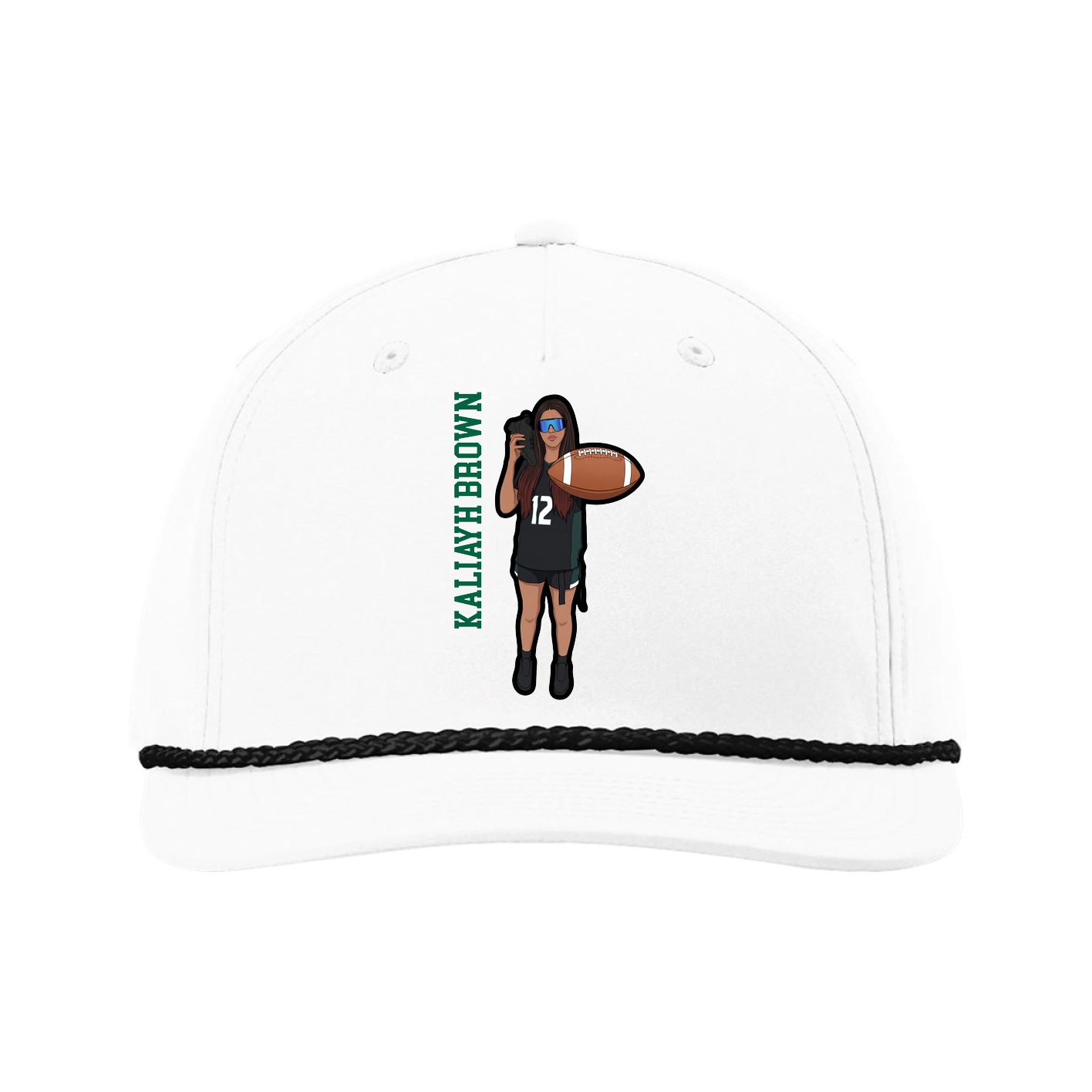 Five-Panel Classic Rope Cap — Name Vertical in White