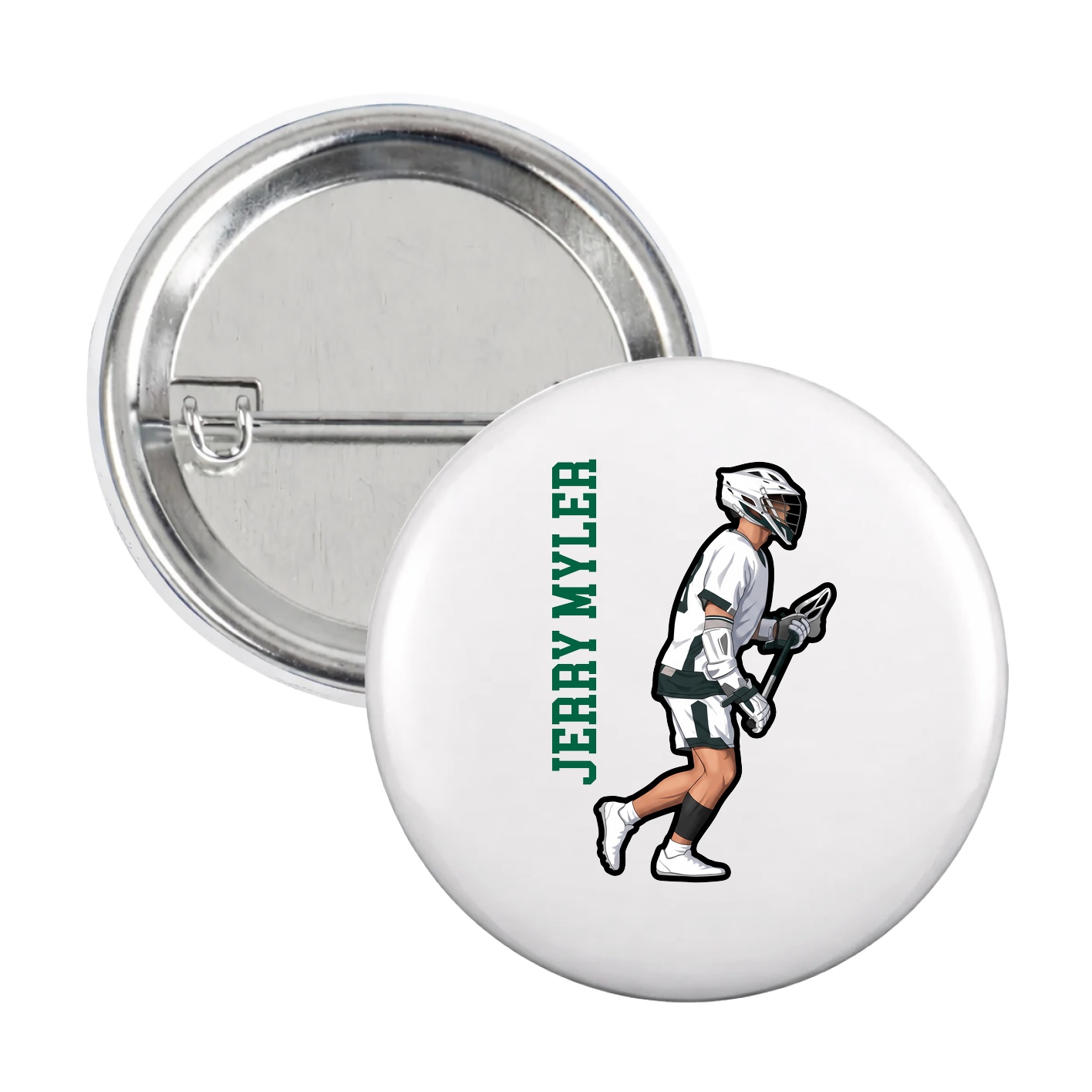 Game Day Button — Name Vertical in White