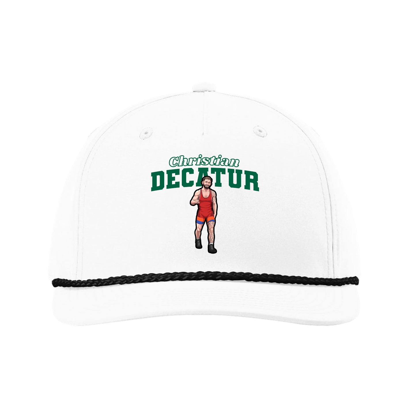 Five-Panel Classic Rope Cap — Name Arch in White