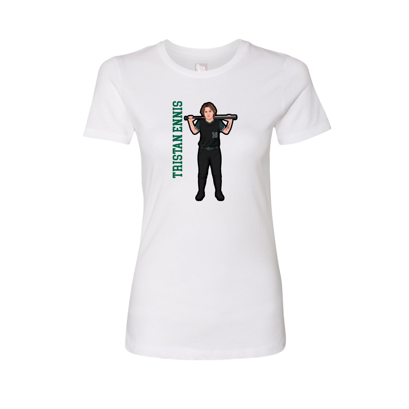 Fitted Women's Tee — Name Vertical in White