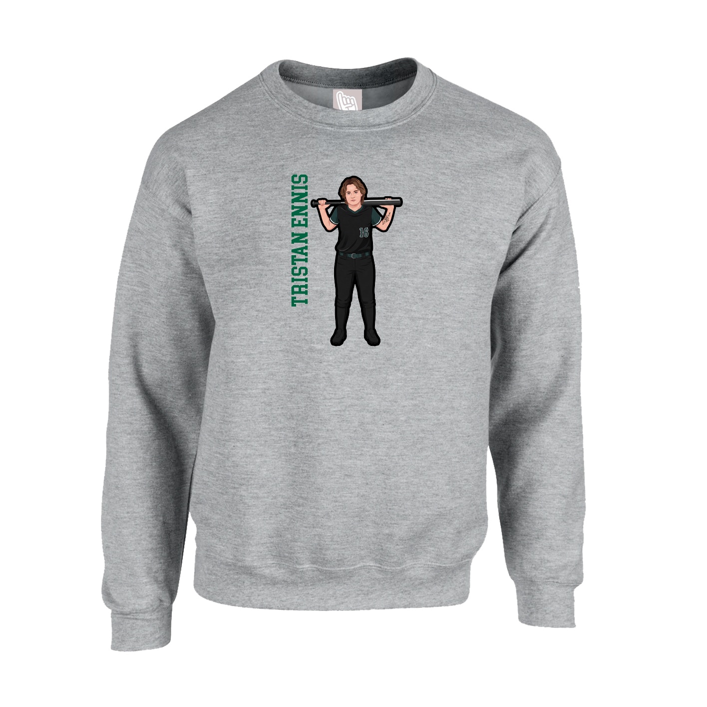 Fleece Crew — Name Vertical in Grey