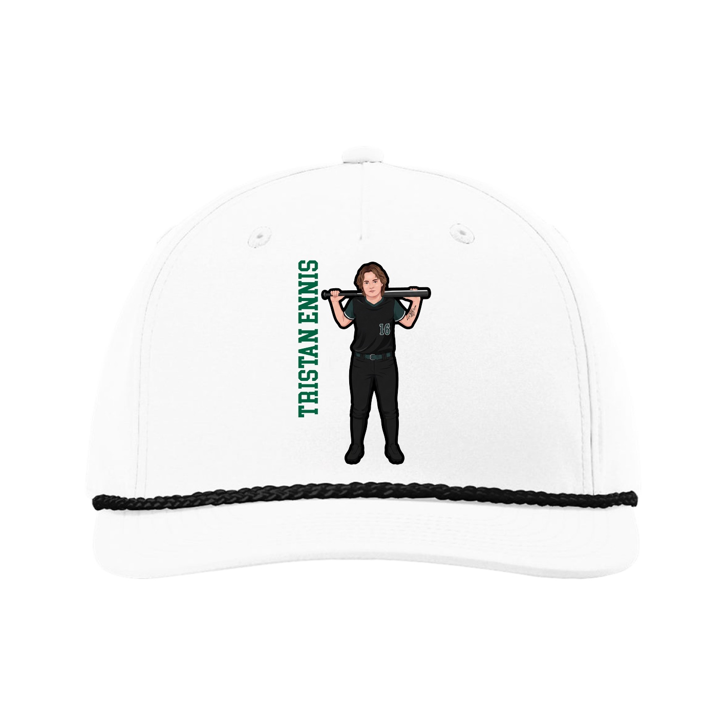Five-Panel Classic Rope Cap — Name Vertical in White