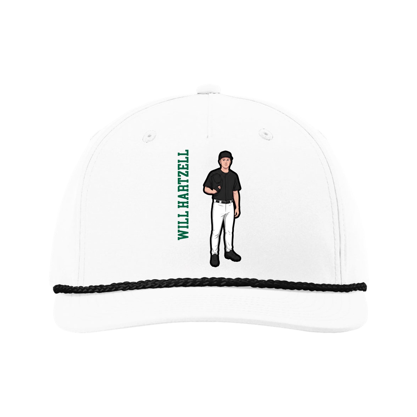 Five-Panel Classic Rope Cap — Name Vertical in White