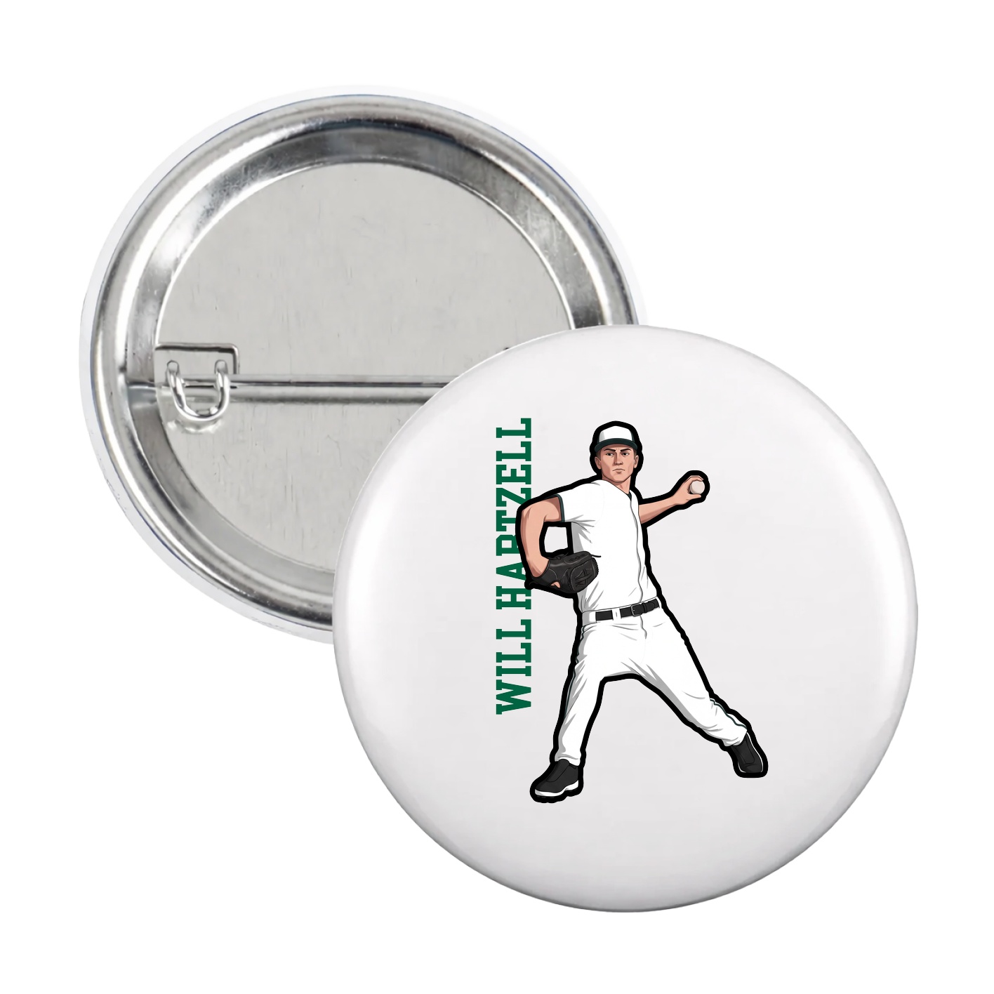 Game Day Button — Name Vertical in White