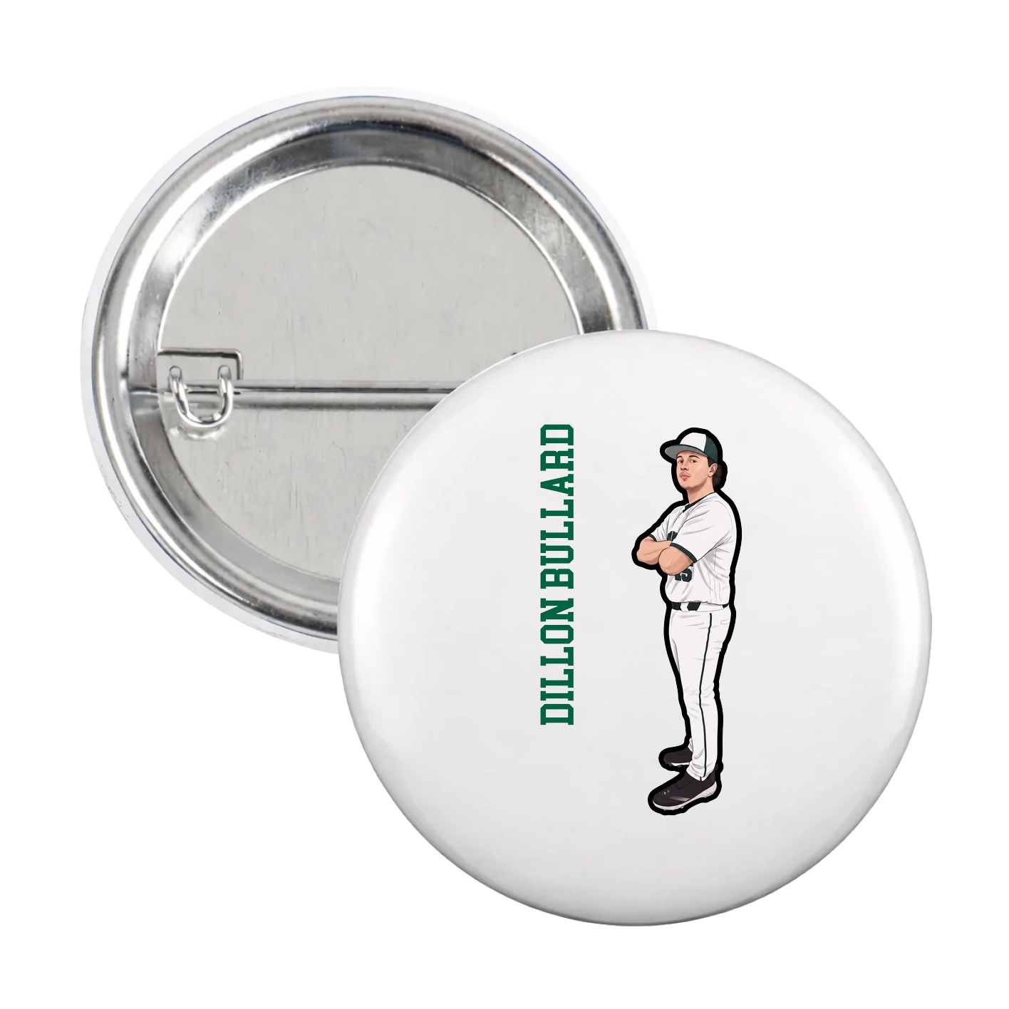 Game Day Button — Name Vertical in White
