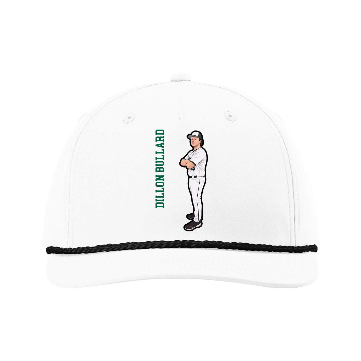 Five-Panel Classic Rope Cap — Name Vertical in White