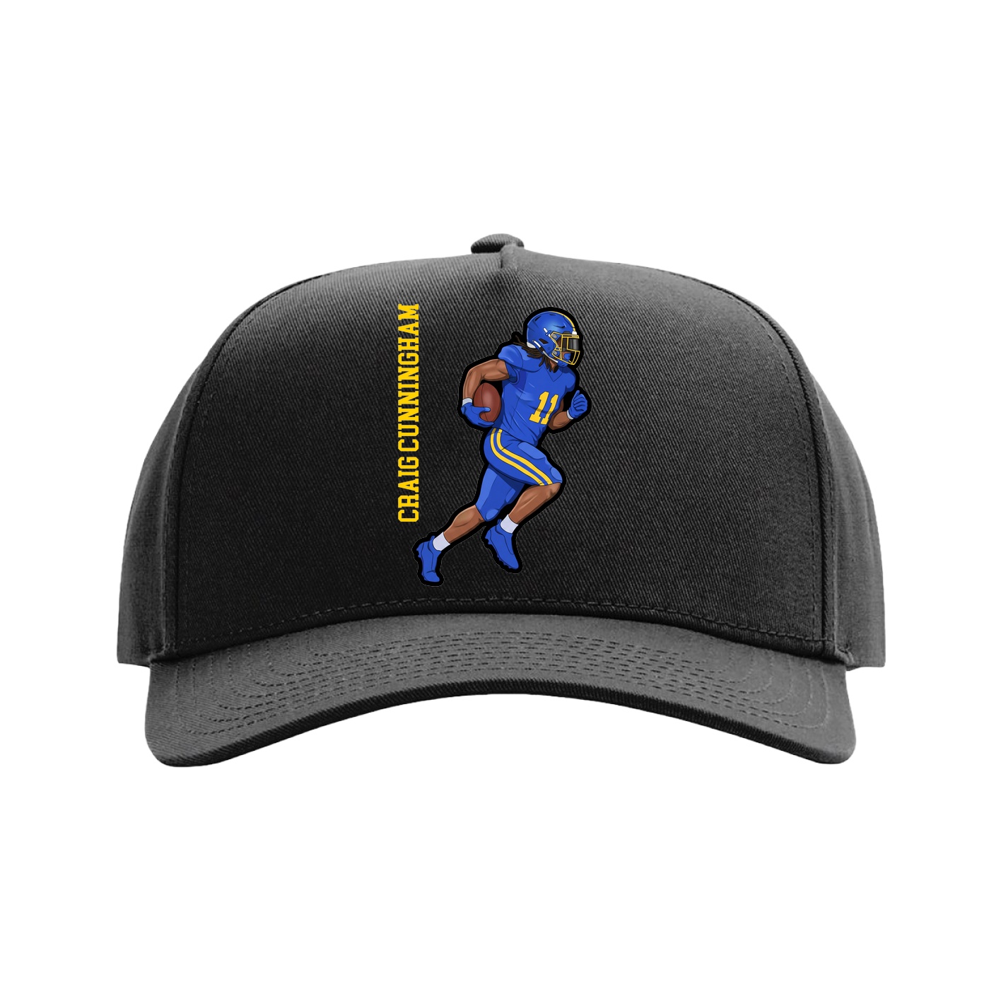 Full Fabric Five-Panel Champ Cap — Name Vertical in Black
