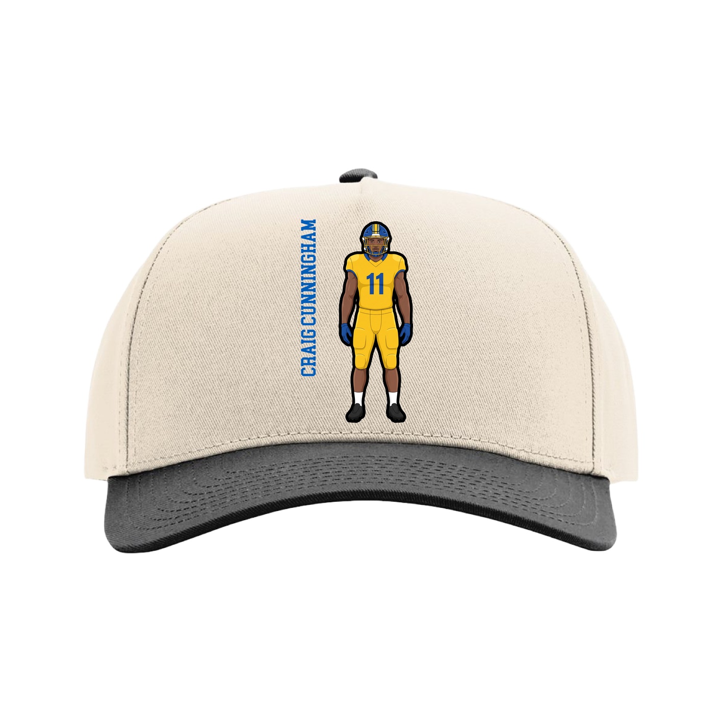 Full Fabric Five-Panel Champ Cap — Name Vertical in Cream/Black