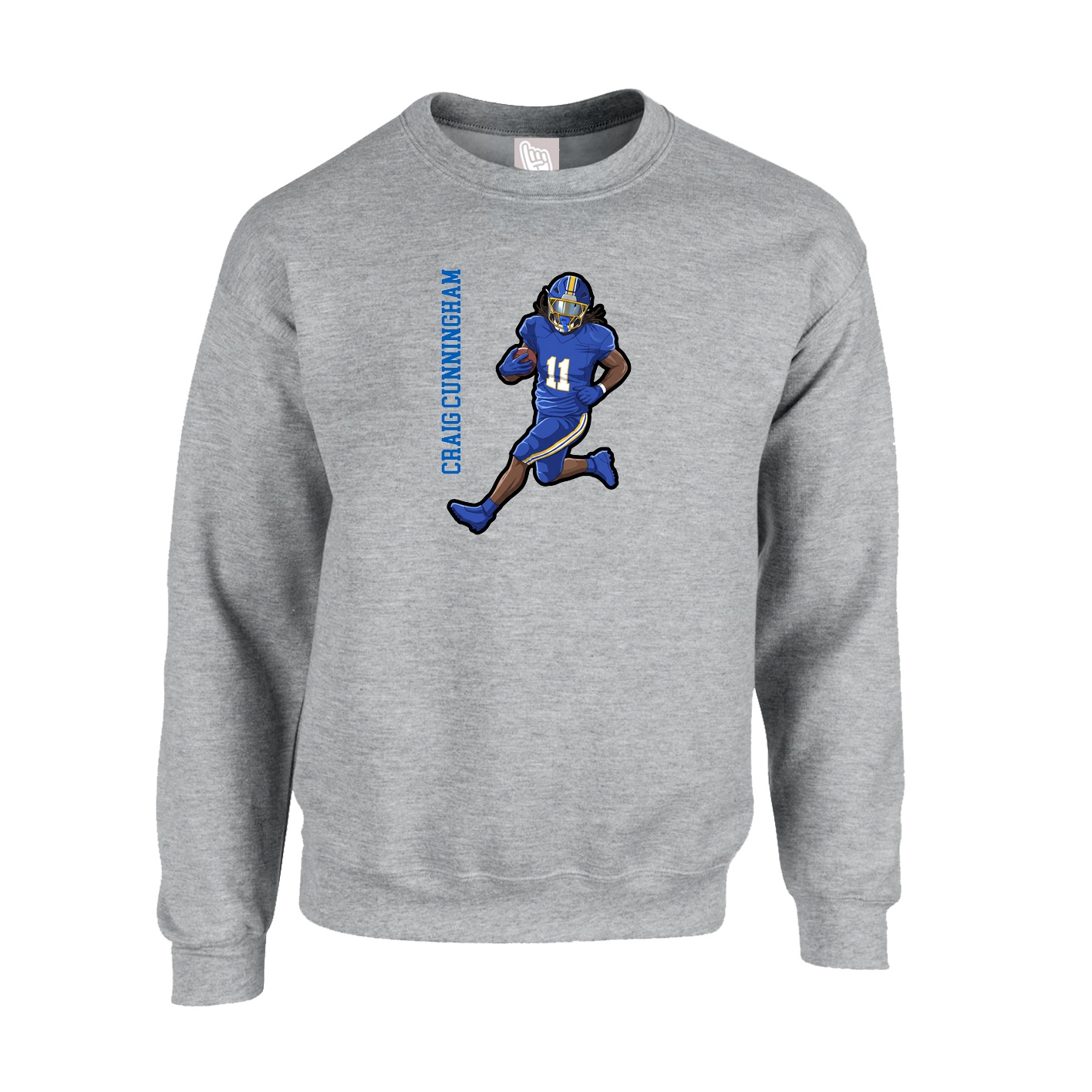 Fleece Crew — Name Vertical in Grey