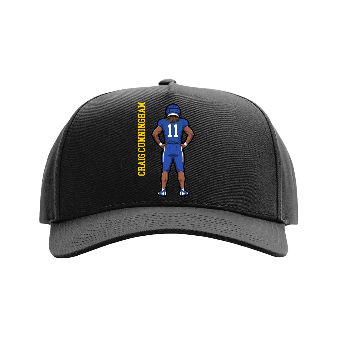 Full Fabric Five-Panel Champ Cap — Name Vertical in Black