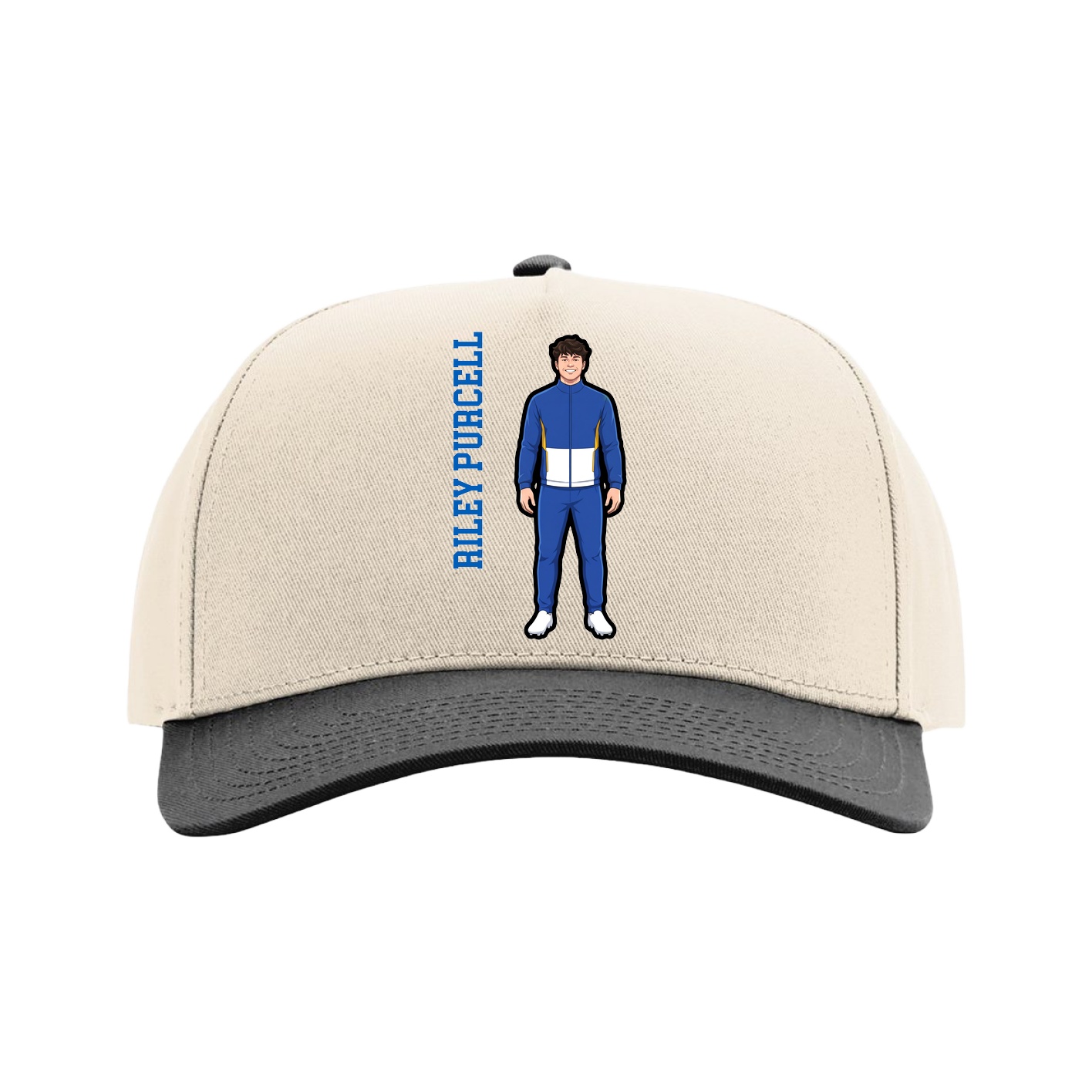 Full Fabric Five-Panel Champ Cap — Name Vertical in Cream/Black