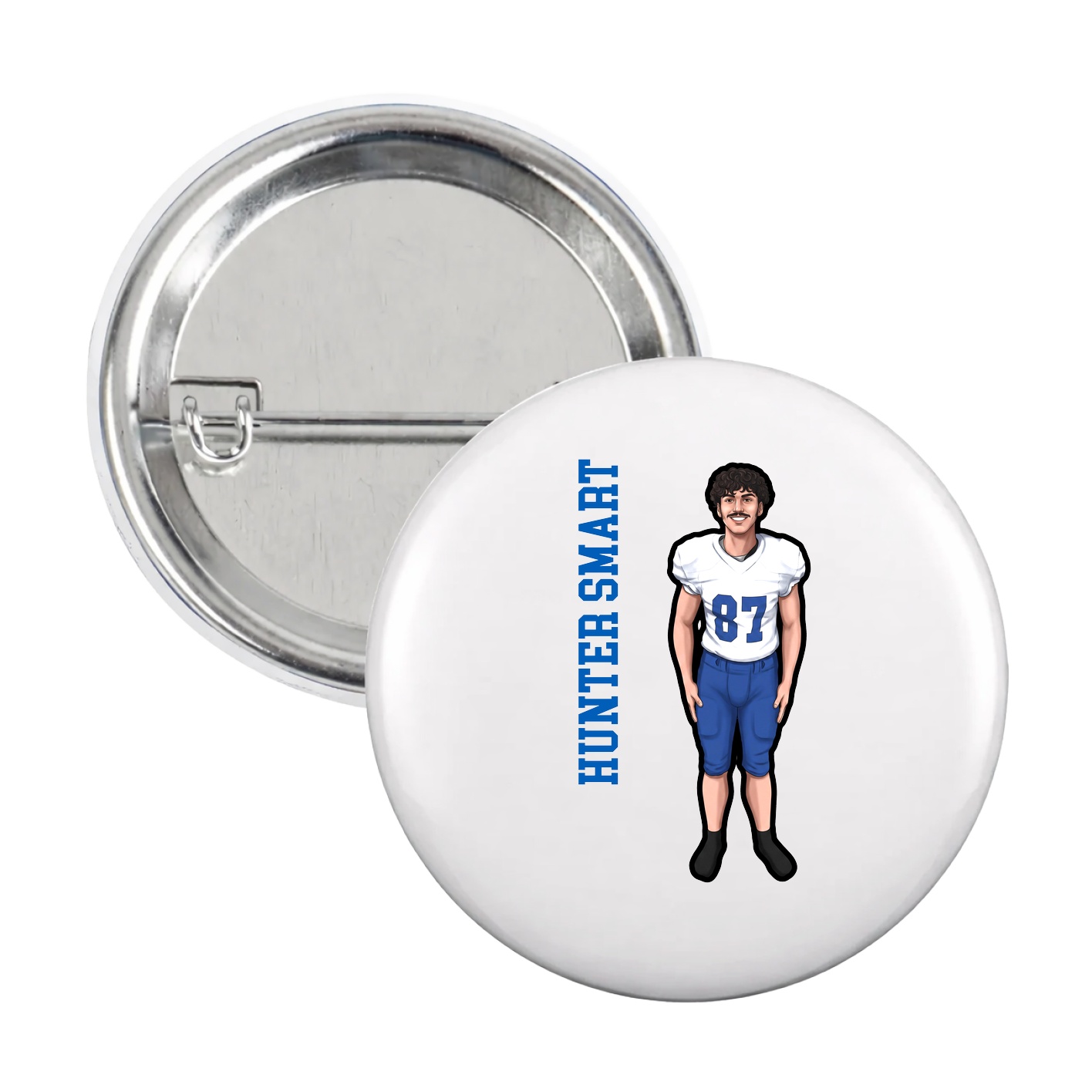 Game Day Button — Name Vertical in White