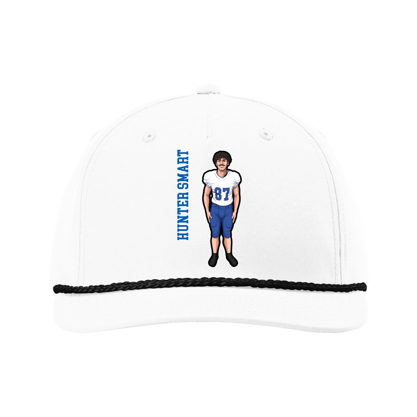 Five-Panel Classic Rope Cap — Name Vertical in White