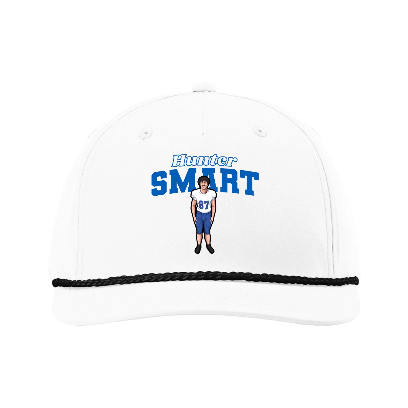 Five-Panel Classic Rope Cap — Name Arch in White