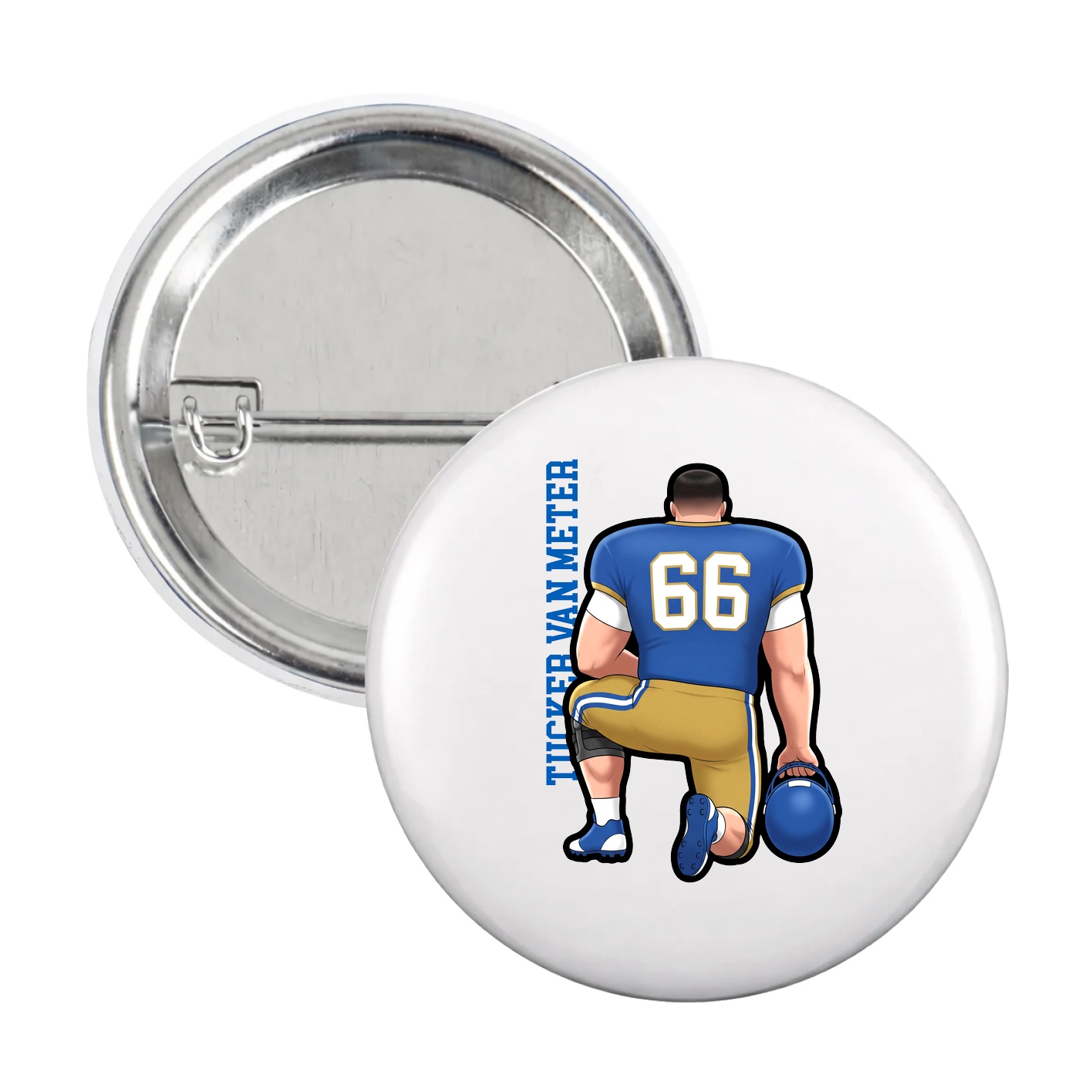 Game Day Button — Name Vertical in White