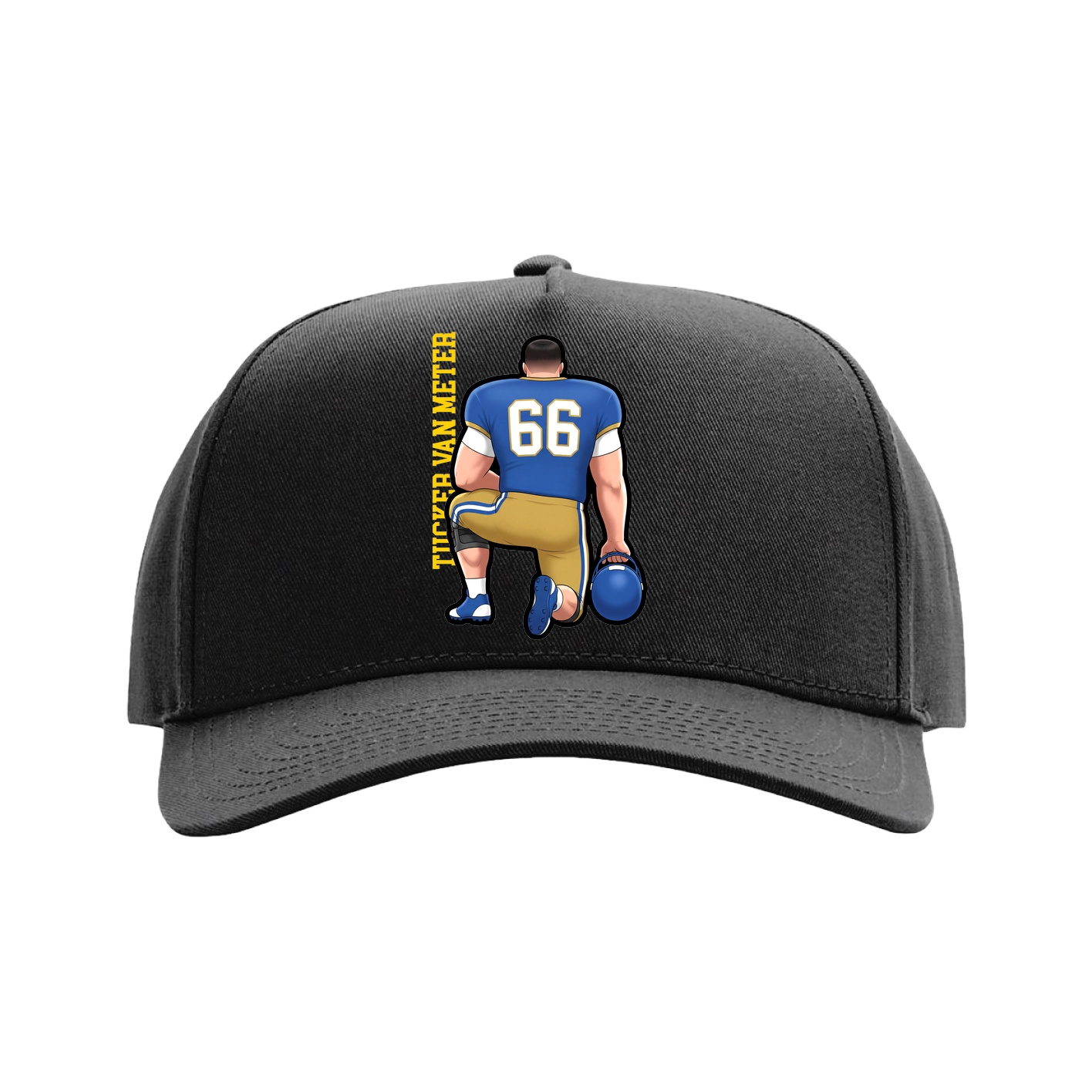 Full Fabric Five-Panel Champ Cap — Name Vertical in Black