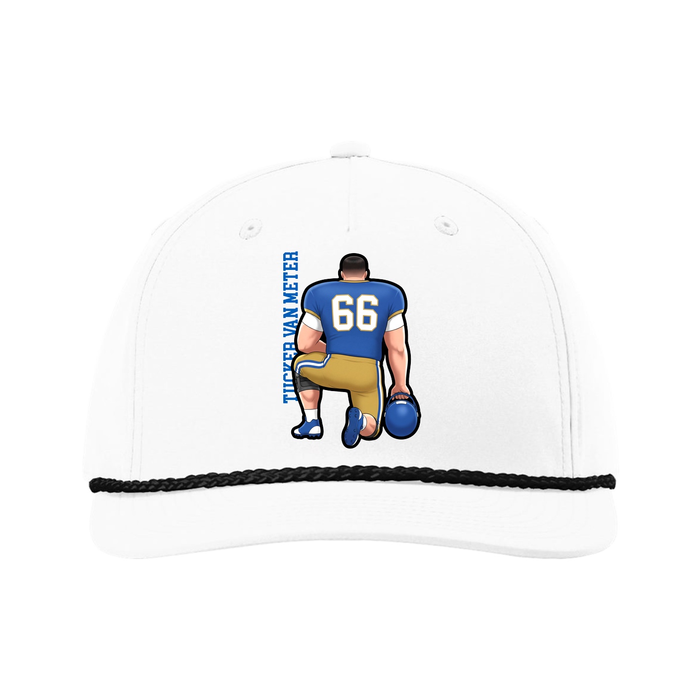 Five-Panel Classic Rope Cap — Name Vertical in White