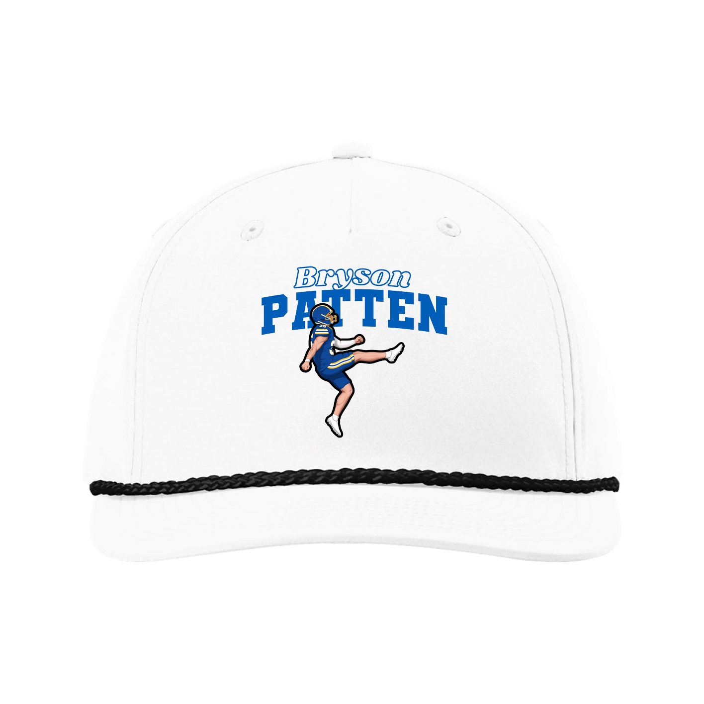 Five-Panel Classic Rope Cap — Name Arch in White