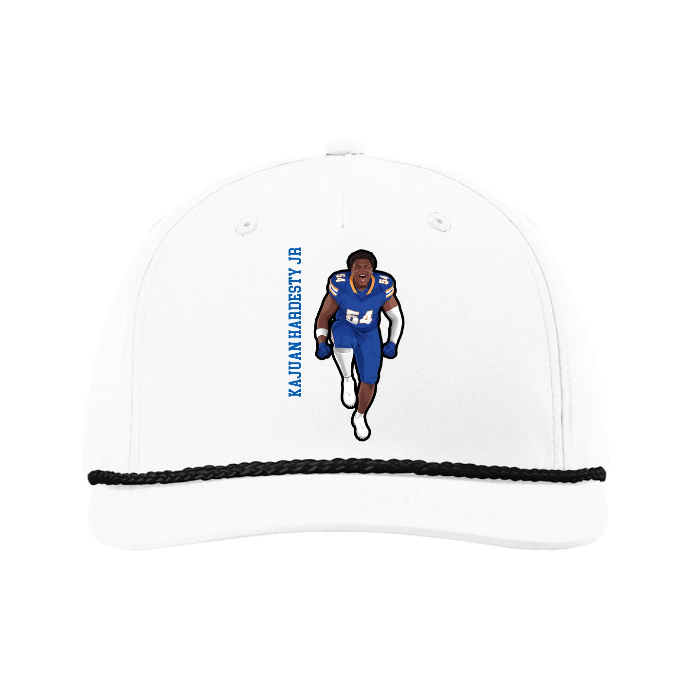 Five-Panel Classic Rope Cap — Name Vertical in White