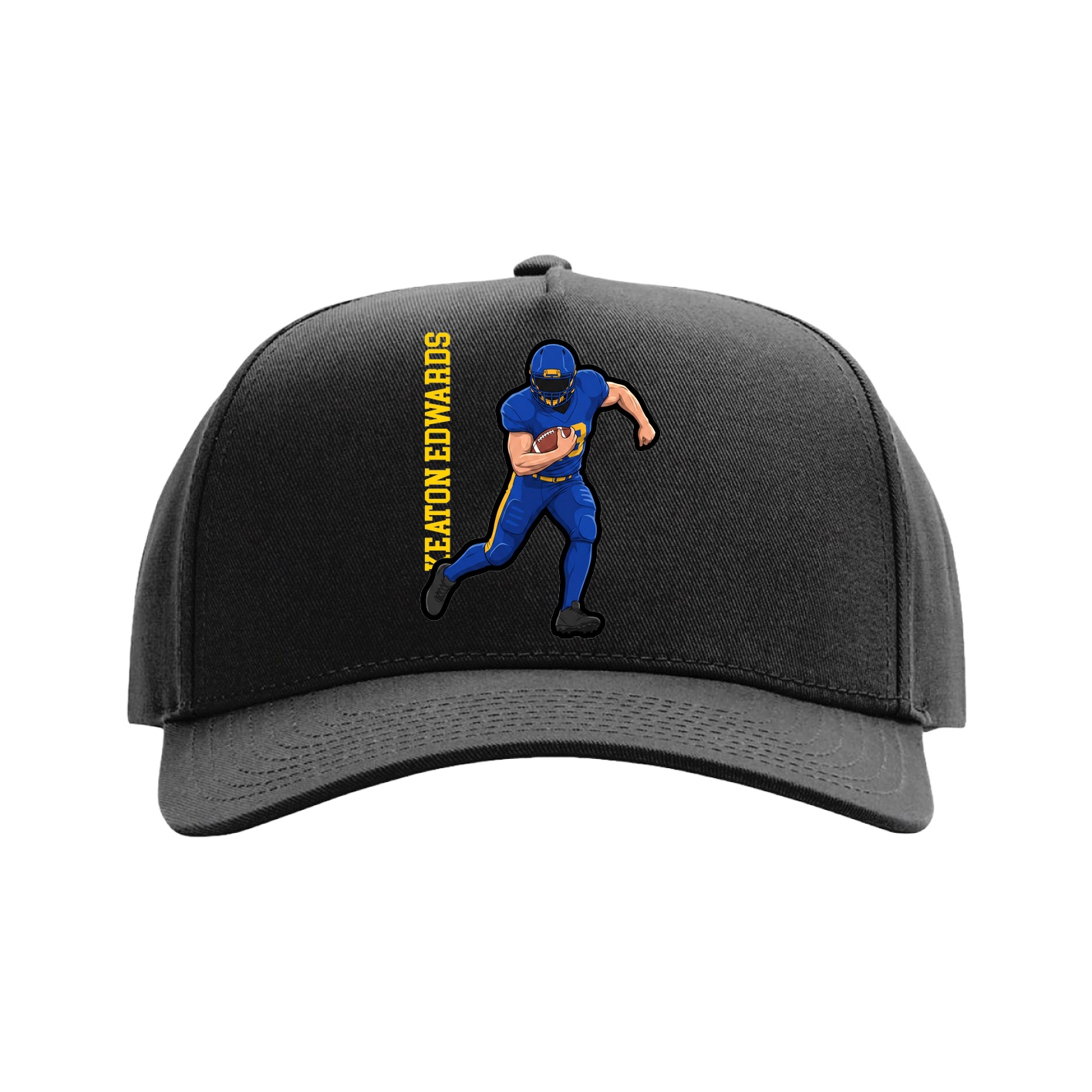 Full Fabric Five-Panel Champ Cap — Name Vertical in Black