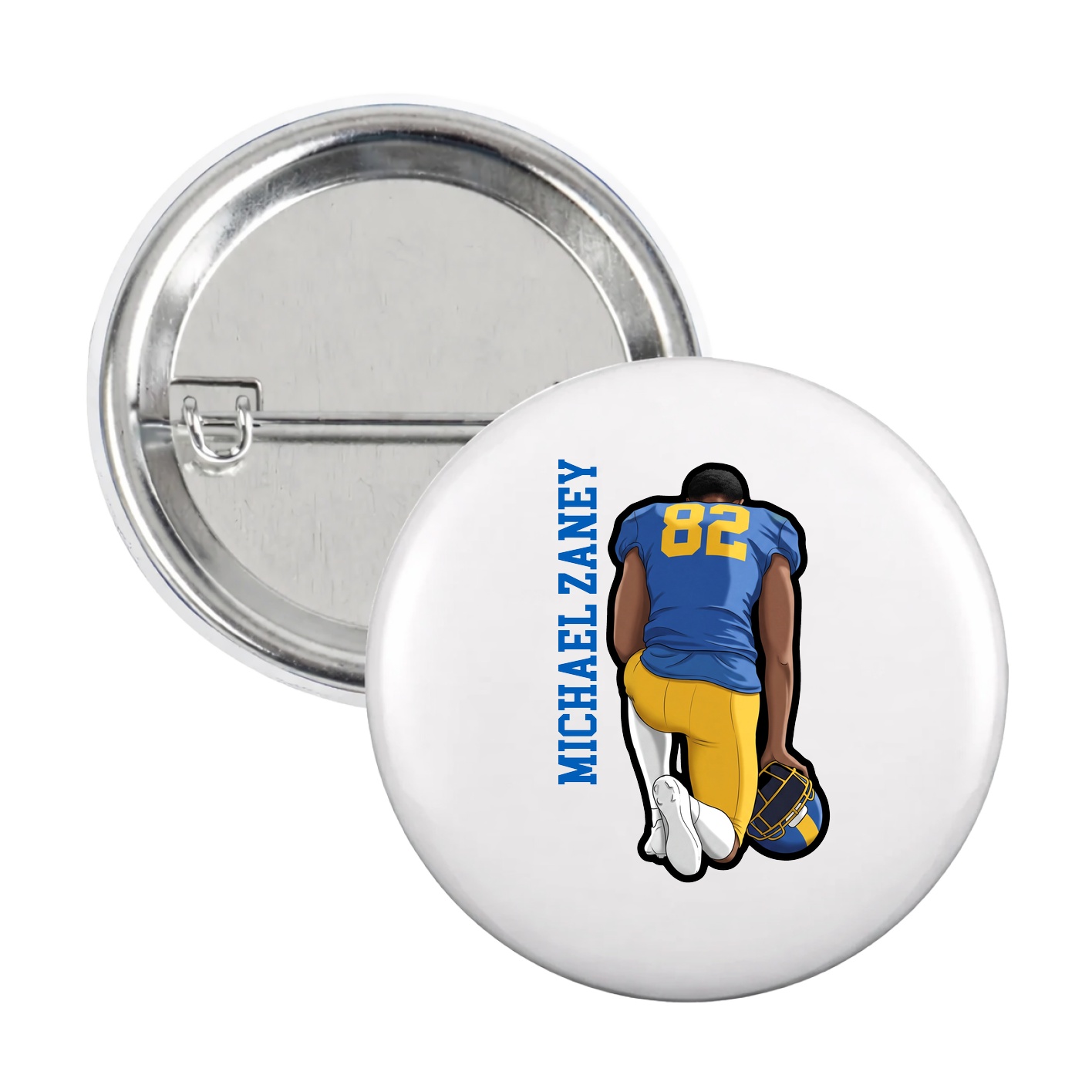 Game Day Button — Name Vertical in White