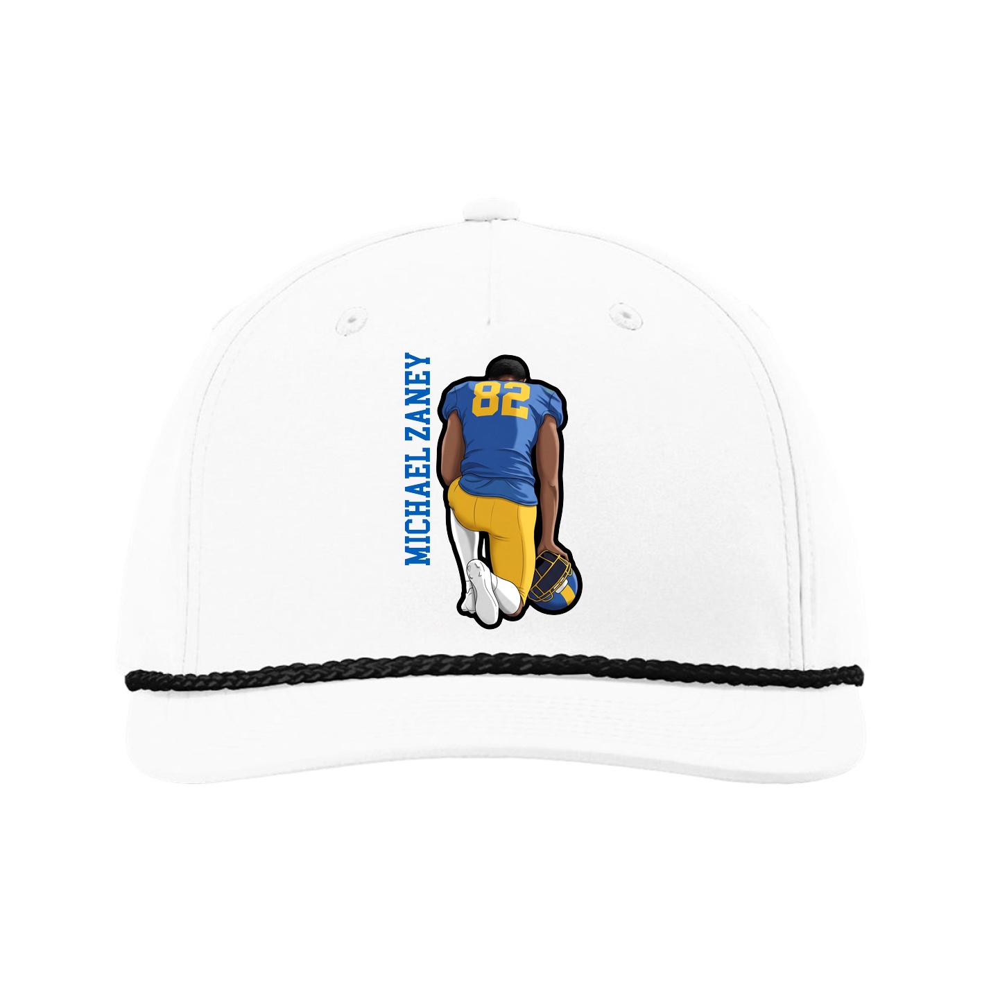 Five-Panel Classic Rope Cap — Name Vertical in White