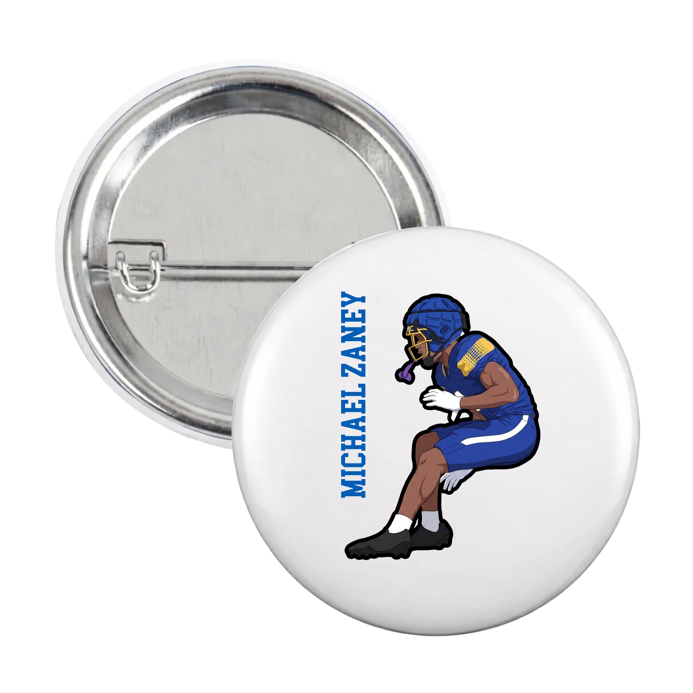 Game Day Button — Name Vertical in White