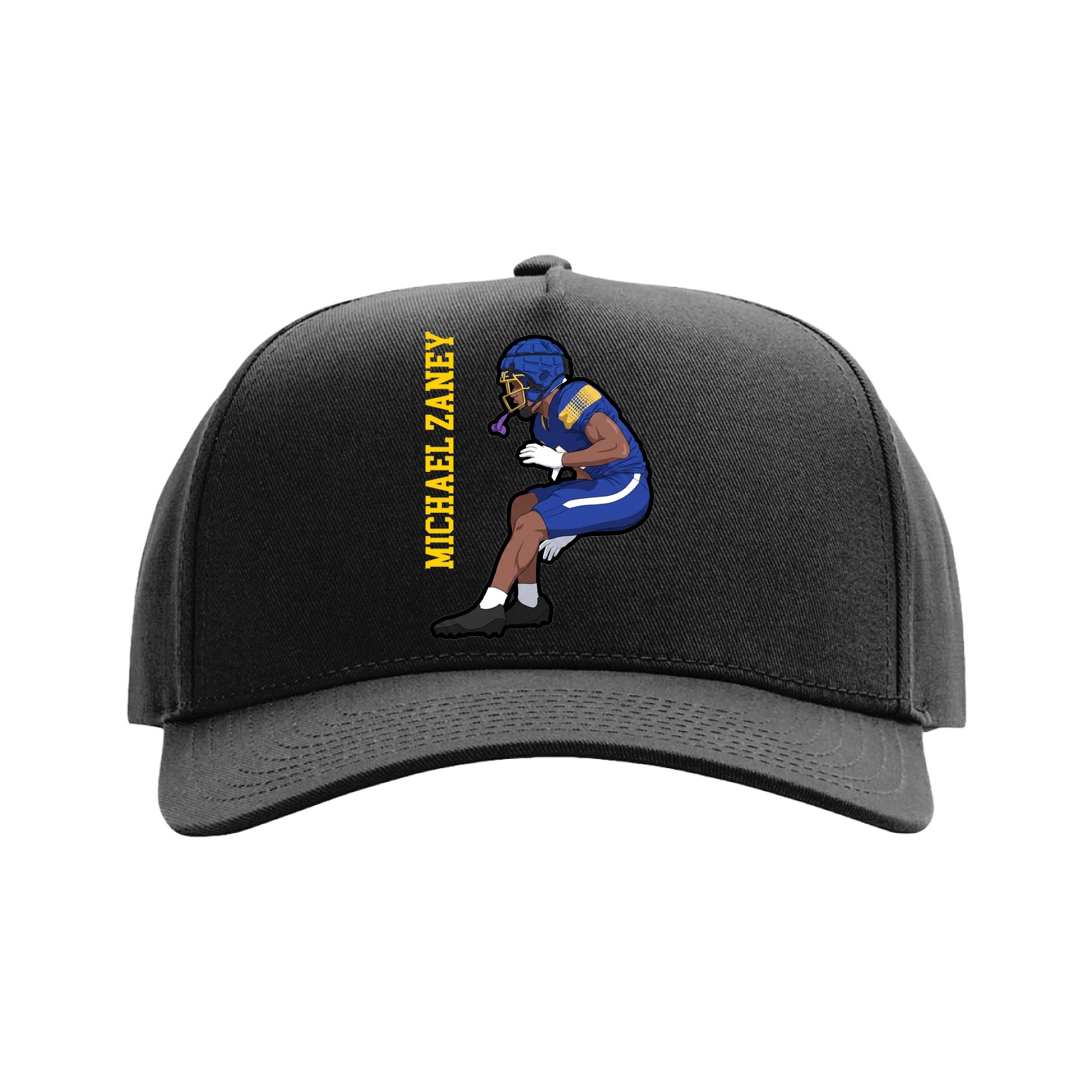 Full Fabric Five-Panel Champ Cap — Name Vertical in Black