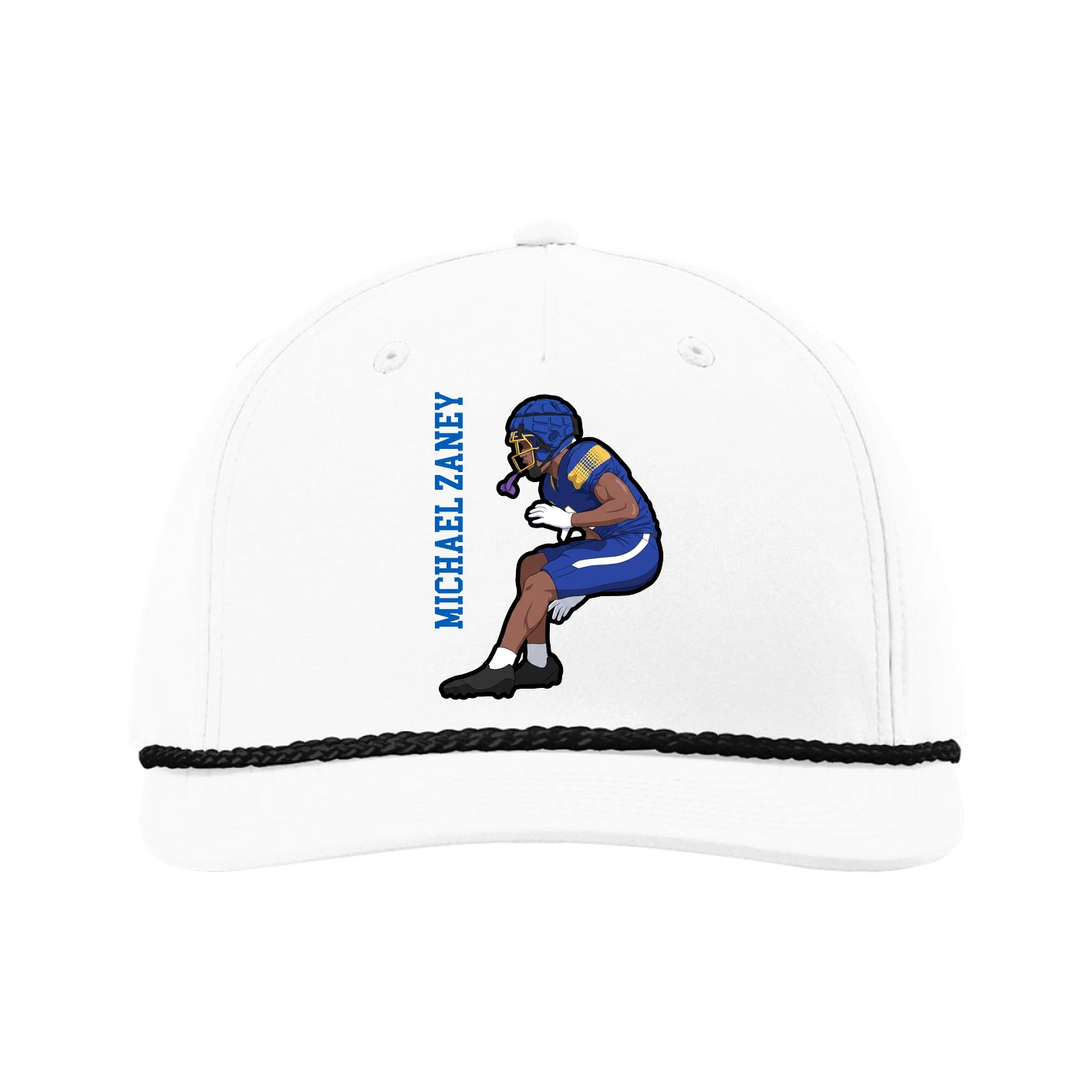 Five-Panel Classic Rope Cap — Name Vertical in White