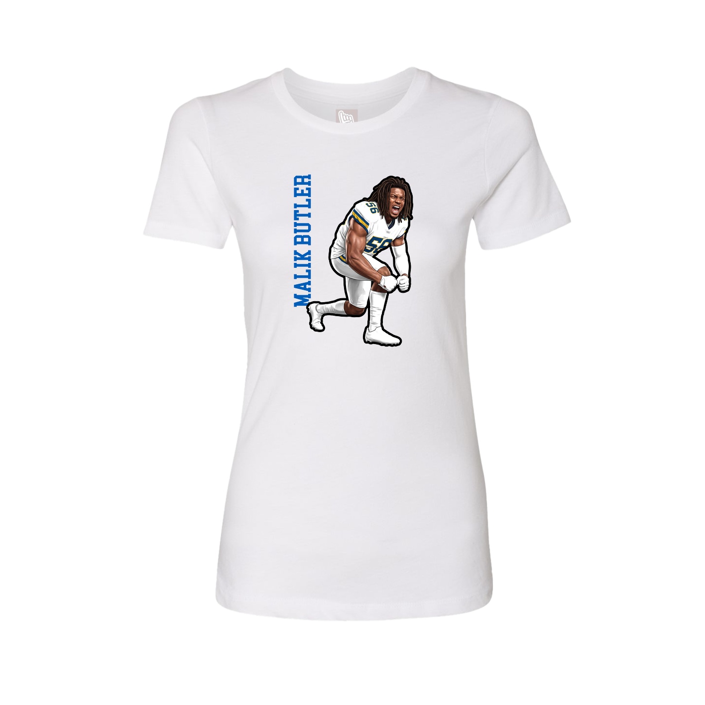 Fitted Women's Tee — Name Vertical in White