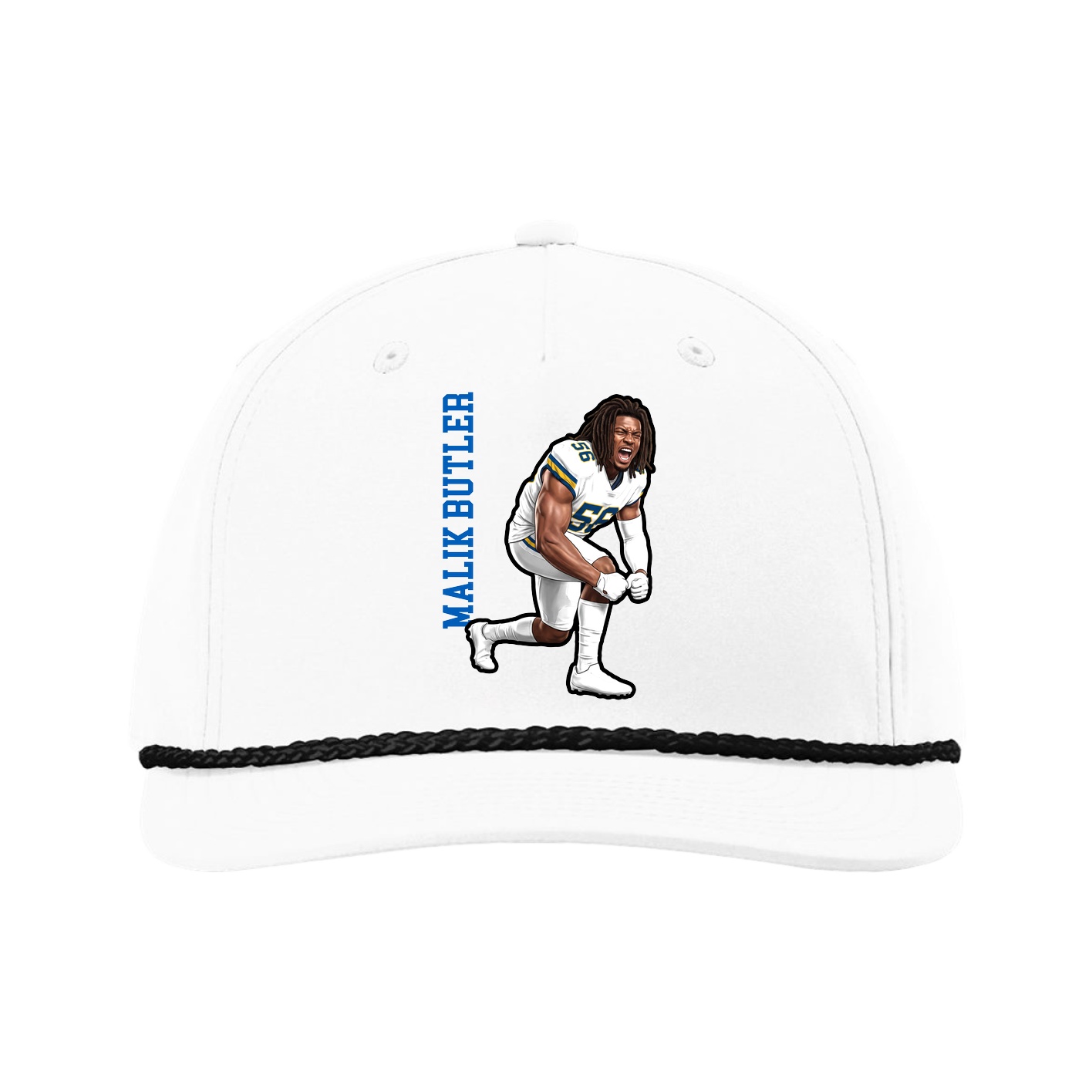 Five-Panel Classic Rope Cap — Name Vertical in White