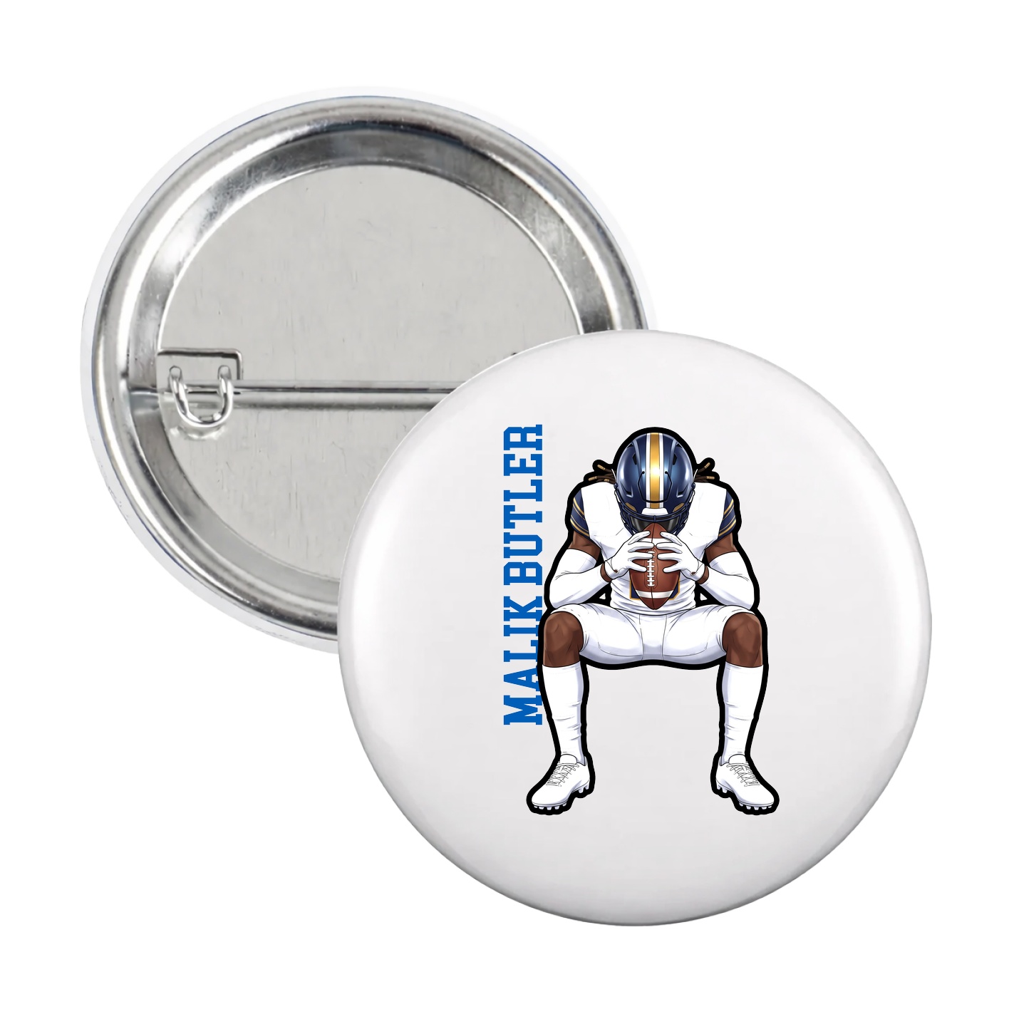 Game Day Button — Name Vertical in White