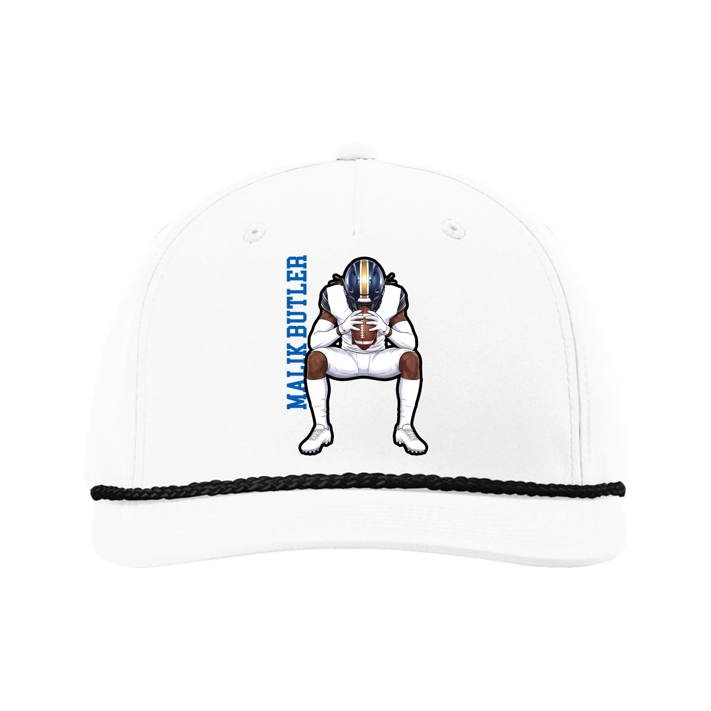 Five-Panel Classic Rope Cap — Name Vertical in White