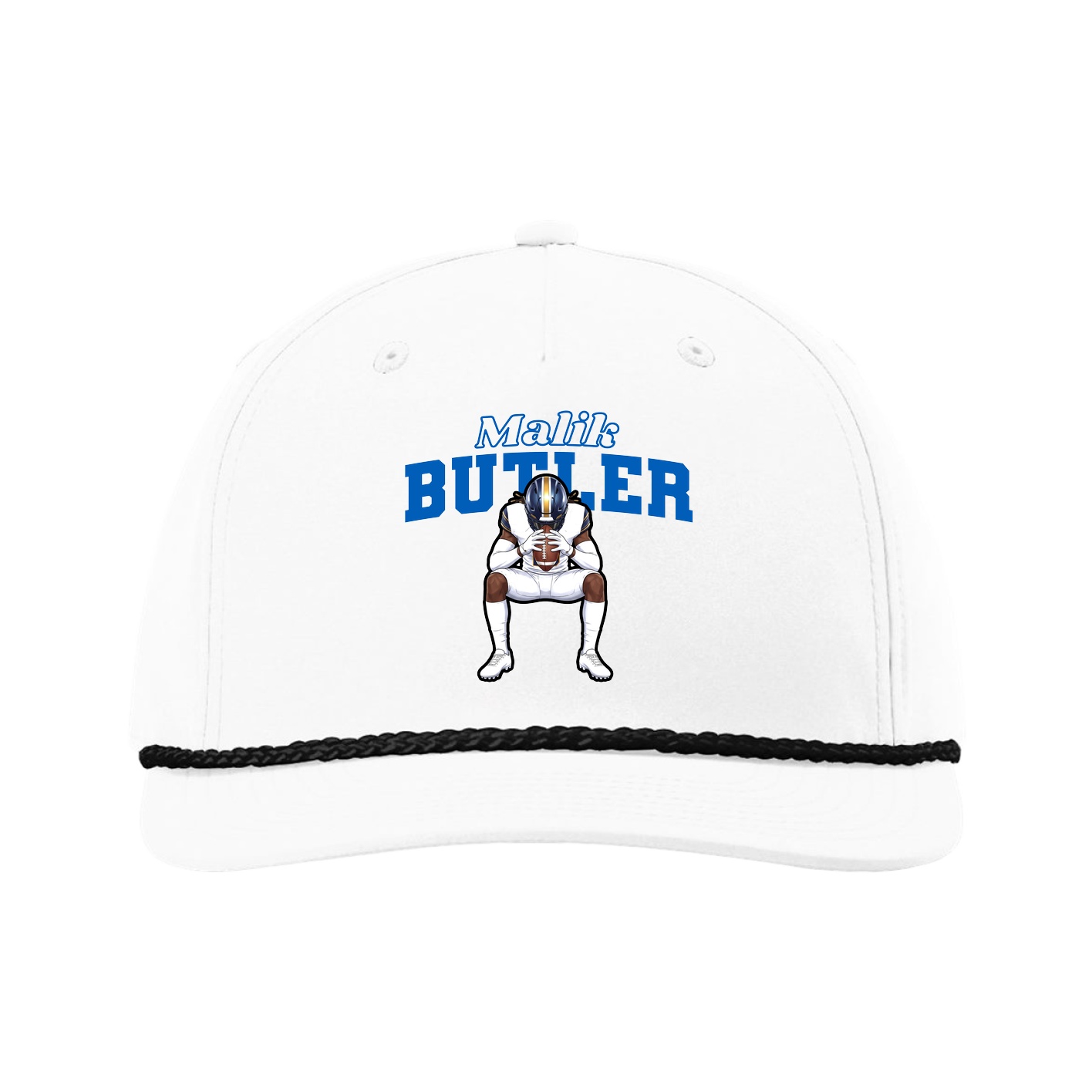 Five-Panel Classic Rope Cap — Name Arch in White