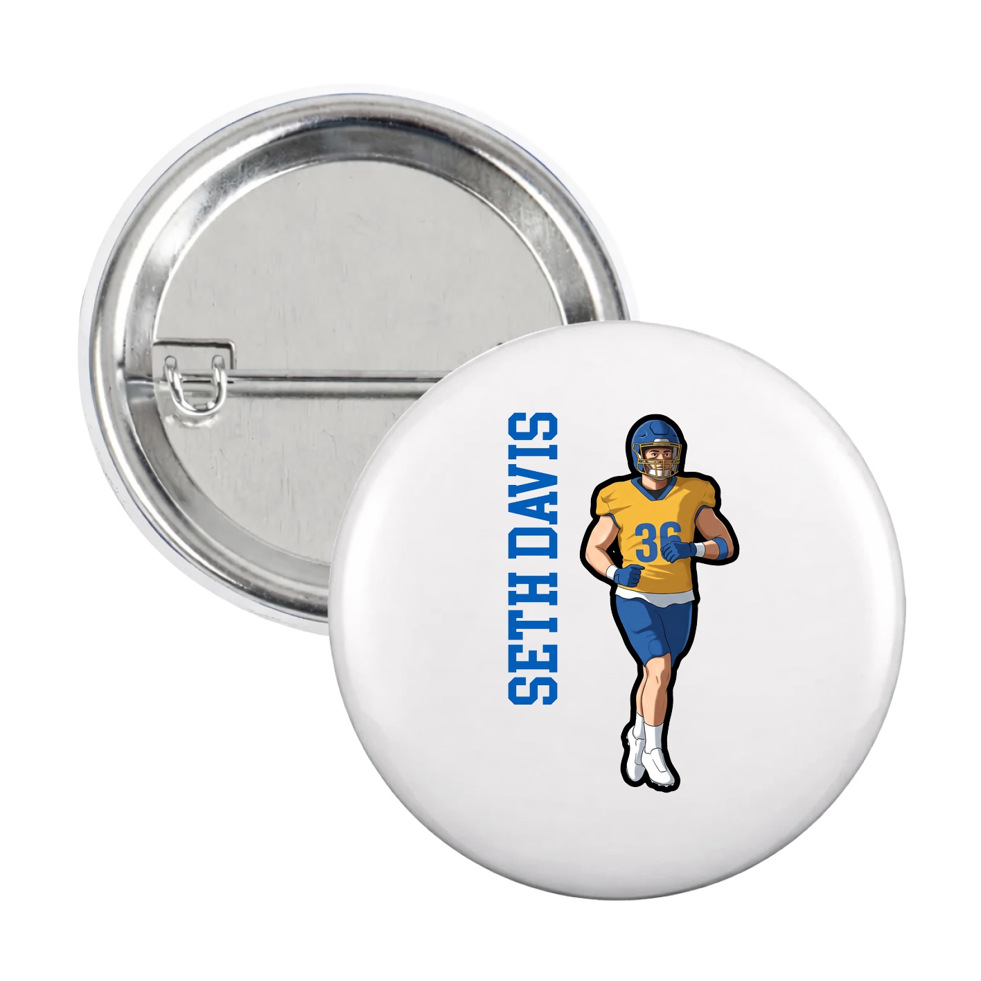 Game Day Button — Name Vertical in White