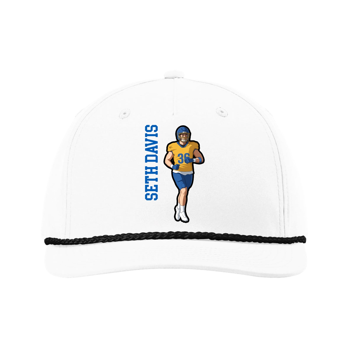 Five-Panel Classic Rope Cap — Name Vertical in White