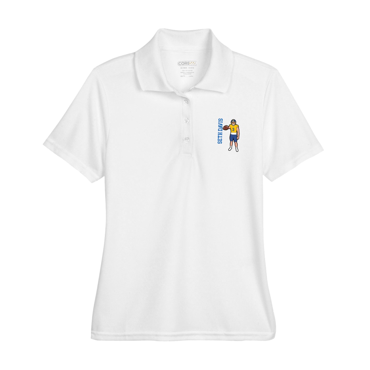 Womens Performance Polo — Name Vertical in White