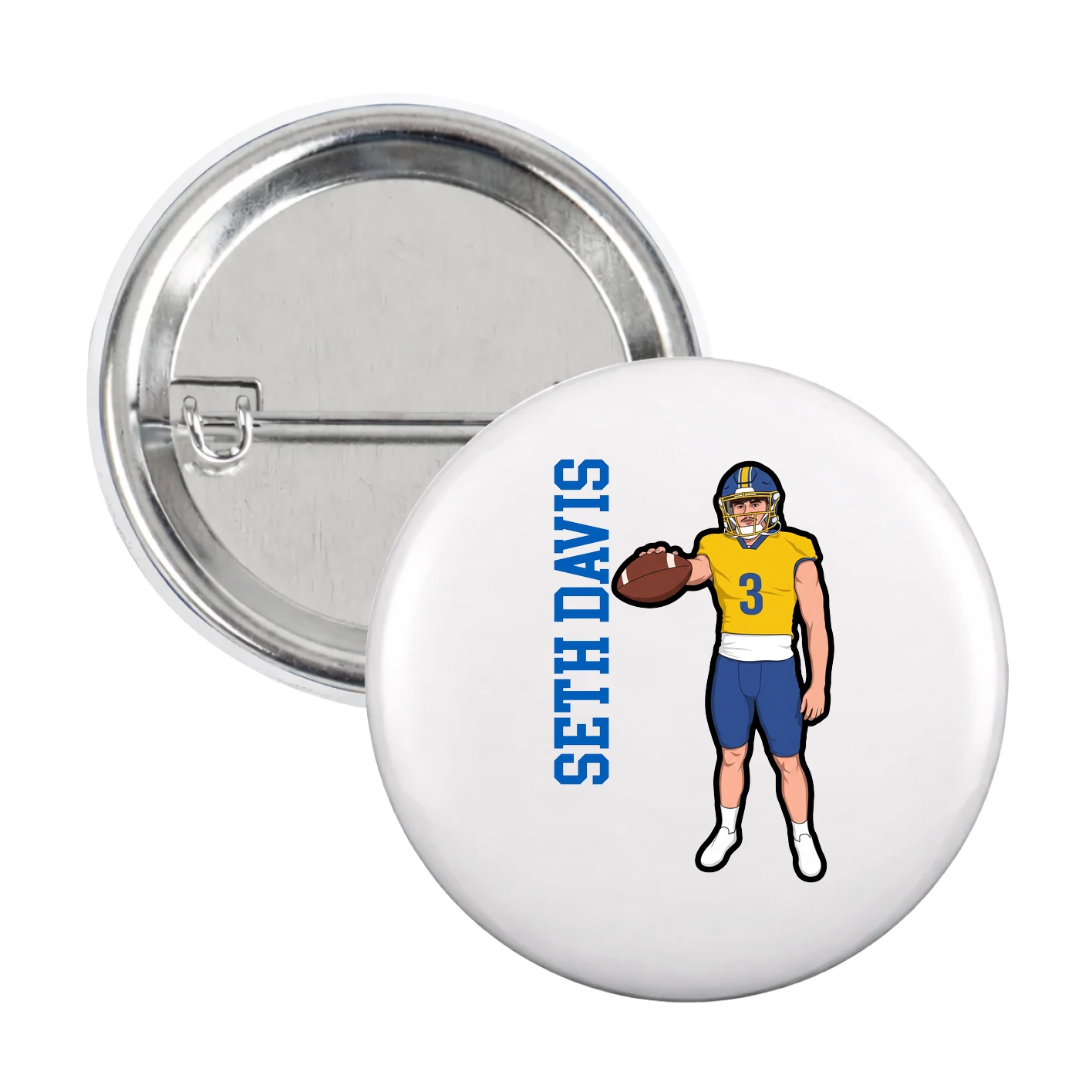 Game Day Button — Name Vertical in White