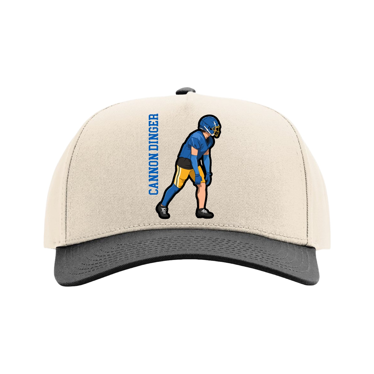Full Fabric Five-Panel Champ Cap — Name Vertical in Cream/Black