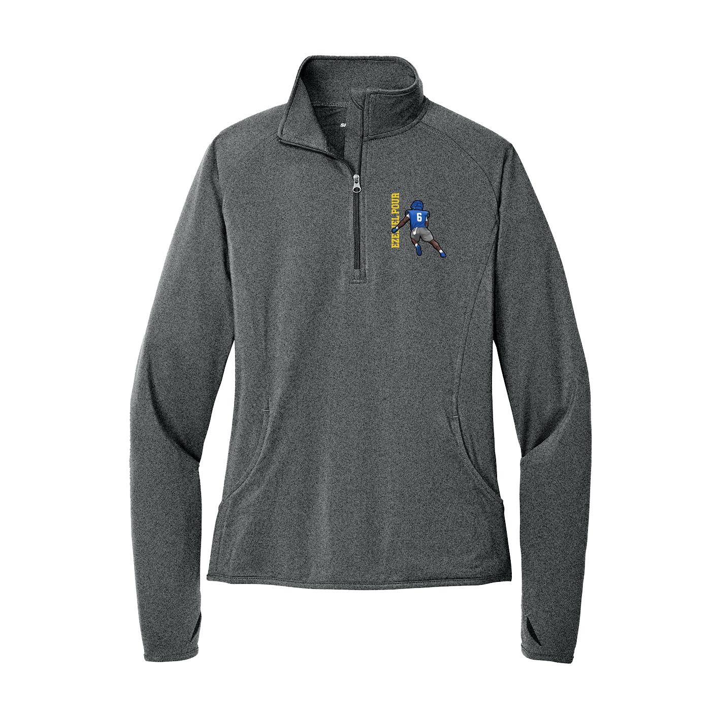 Women's Q-Zip Pullover — Name Vertical in Grey