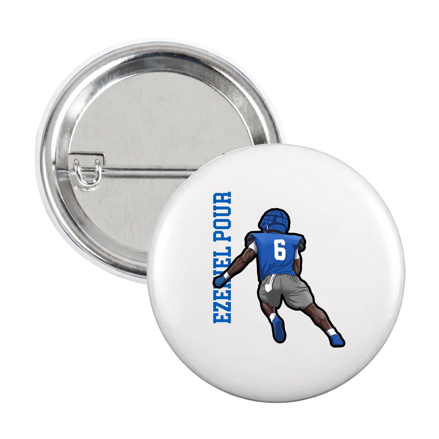 Game Day Button — Name Vertical in White