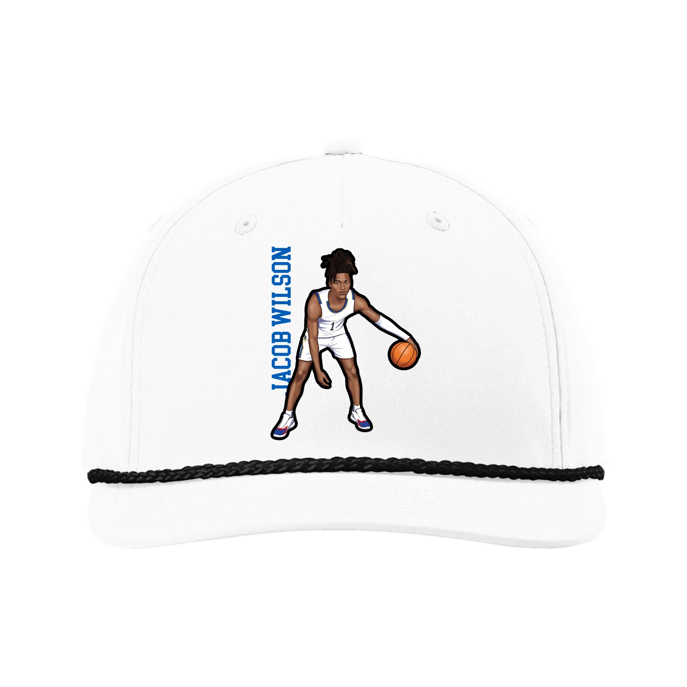Five-Panel Classic Rope Cap — Name Vertical in White